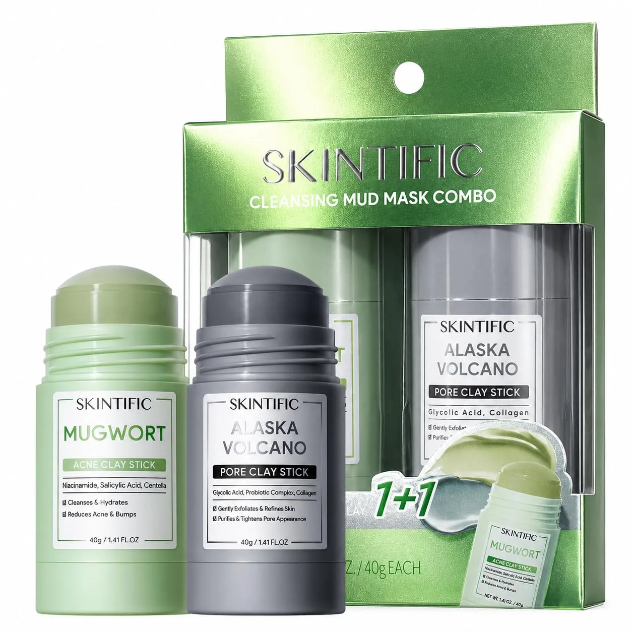 SKINTIFIC Clay Mask Stick Set with Alaska Volcanic Clay & Mugwort