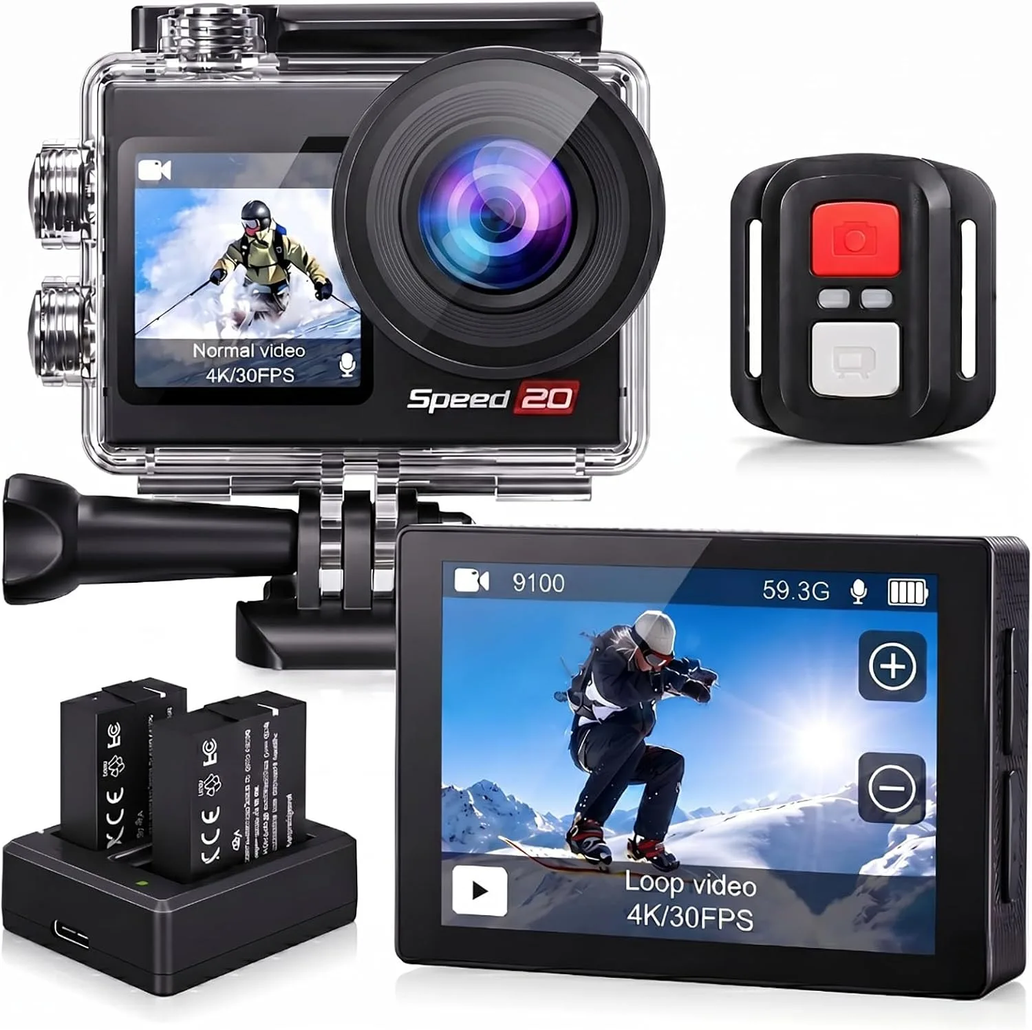 4K Action Camera 20MP Touch Screen WiFi EIS 131FT Waterproof