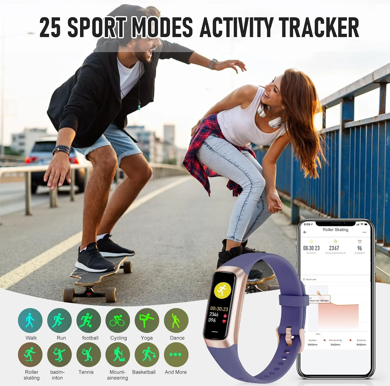 Fitness Tracker with 24/7 Heart Rate, Activity Trackers with Blood Pressure Sleep Monitor, 1.10" AMOLED Screen Step Tracker, Waterproof Step Counter, Health Smart Watch Pedometer for Women Men