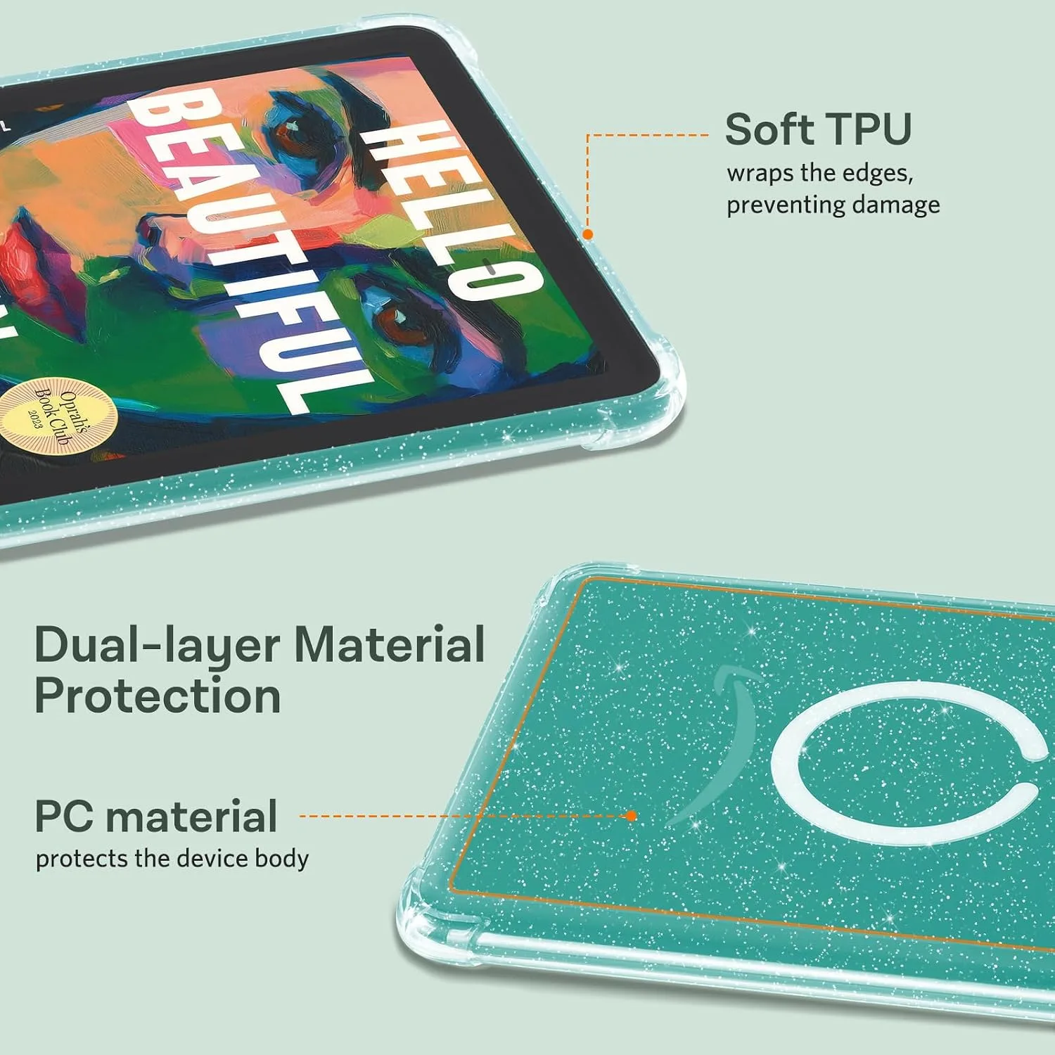 iDLEHANDS Clear Case for 7" Kindle Paperwhite 12th Gen & Kindle Colorsoft (Glitter-Magnetic White Ring, Tablets, 7.0 Inches)