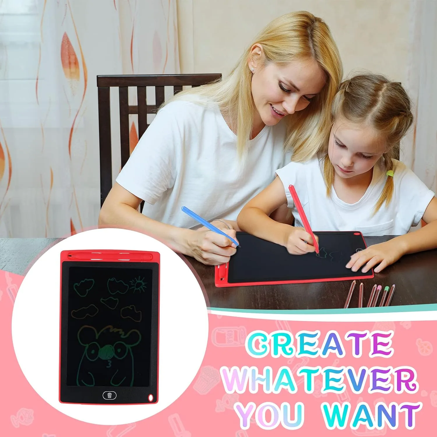 Zonon 4 Pcs LCD Writing Tablet for Kid, Blue, Red, Green, Pink