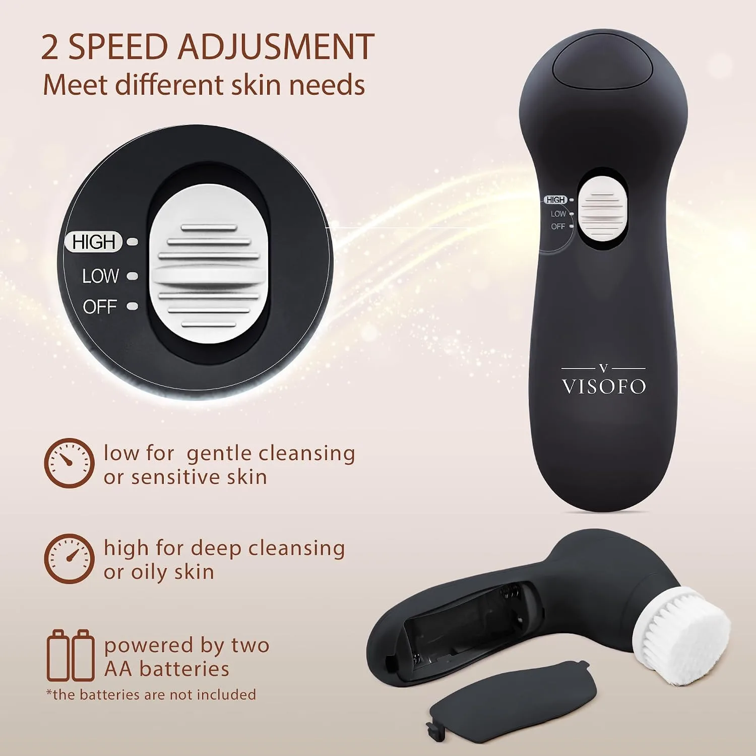 VISOFO Facial Cleansing Brush, Face Scrubber, Exfoliating, Cleaning, Onyx