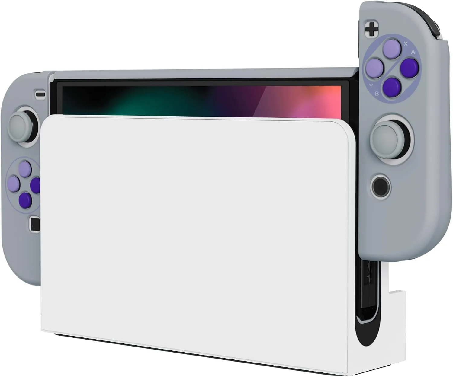 PlayVital AlterGrips Protective Slim Case for Nintendo Switch OLED, Ergonomic Grip Cover for Joycon, Dockable Hard Shell for Switch OLED w/Thumb Grip Caps & Button Caps