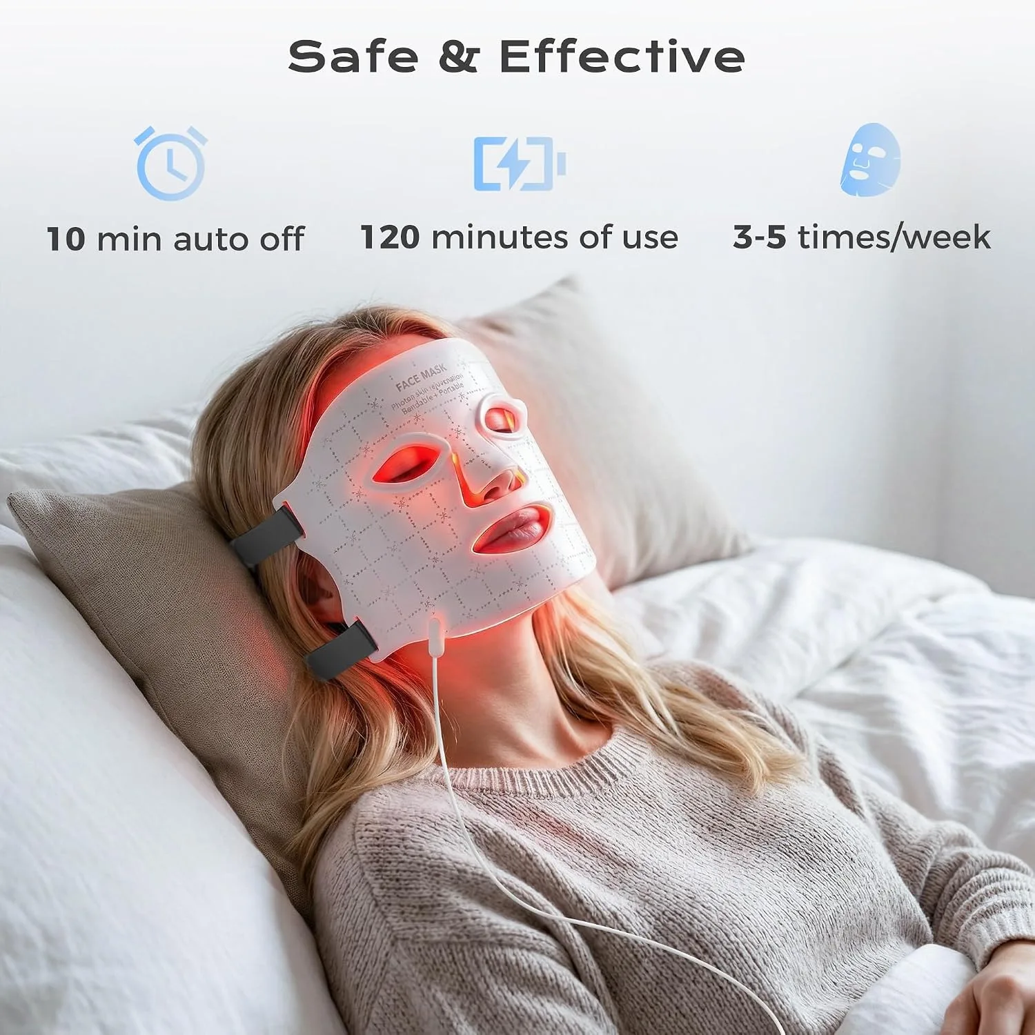 LED Light Therapy Mask 7-Color Red Light Therapy for Face for All Skin Type 2H Battery Life, Red Light Therapy Mask for Anti-Aging, Wrinkle Reduction & Acne, Soft Silicone Home Skincare Device