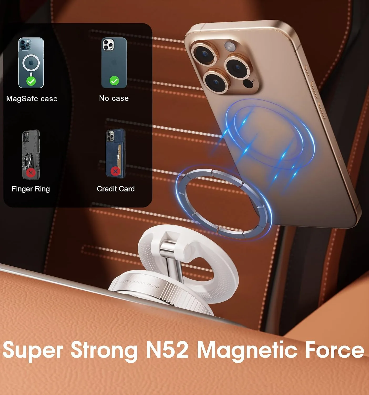 REOKILY Strong Magnetic Car Phone Holder for MagSafe Ultra Vacuum Suction Cup Phone Mount 360° Cell Phone Holders for Your Car Accessories for iPhone 16 15 14 13 12 Android