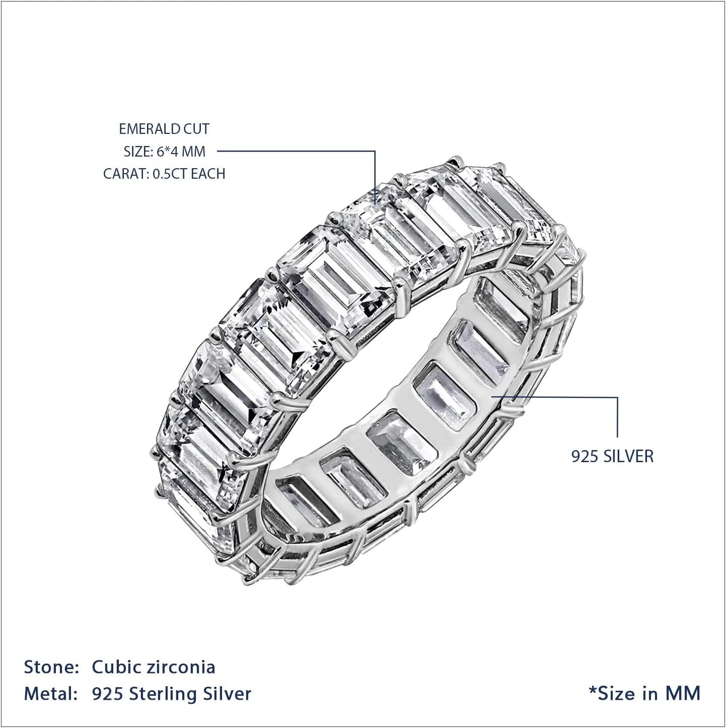 DIAMONBLISS Marilyn Monroe Eternity Ring For Women 14K Yellow Gold, Rose Gold, Platinum Plated 925 Sterling Silver Infinity Band | 10.30 Carats Emerald Cut Cubic Zirconia CZ Diamond Stimulant