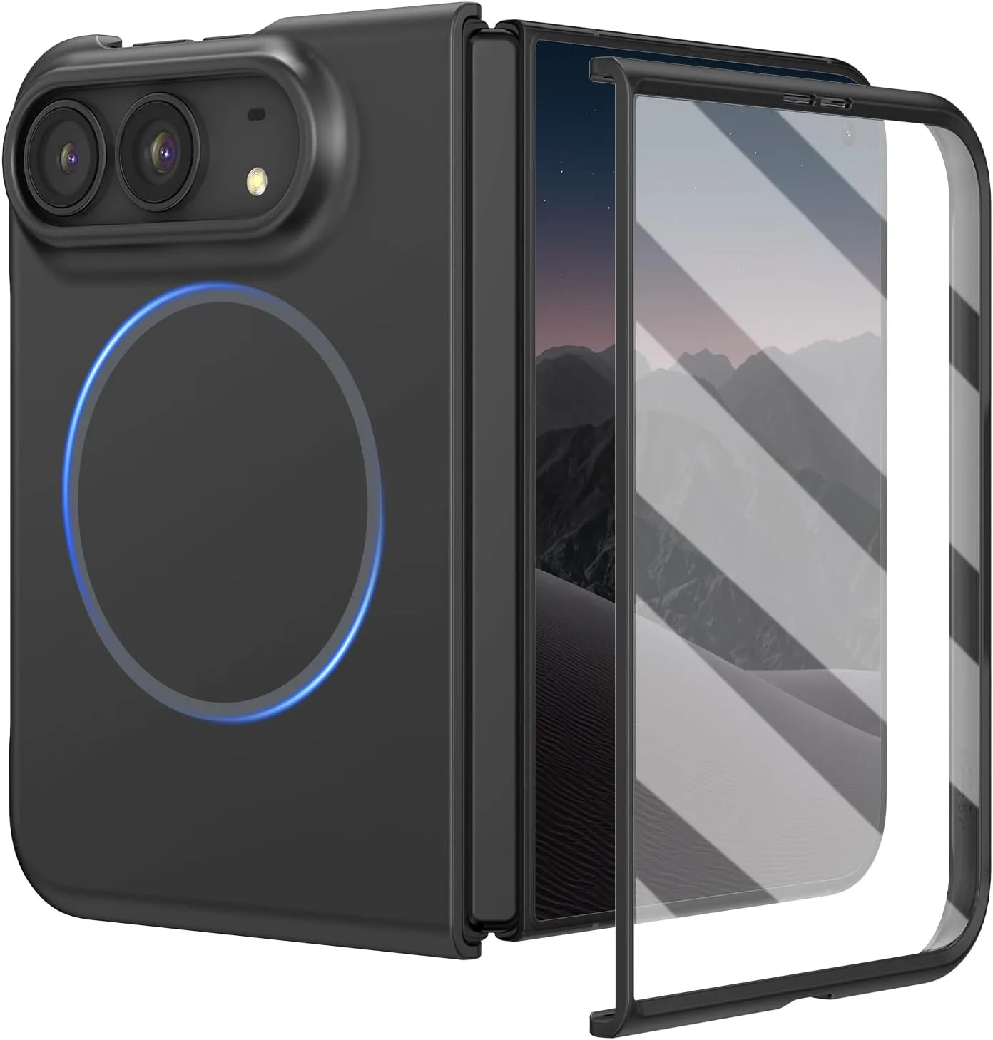 Funda magnética para iPhone Duo Ruky con protector de pantalla Negro