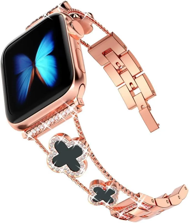 Musk-MSKR Diamond Metal Bands Add Sparkle to Your Watch For Apple Watch Series 12/11/10/9/8/7/6/5/4/3/2/SE/Ultra Clover Simple and Stylish Compatible with 38mm40mm41mm42mm44mm45mm 46mm49mm Women's Wear