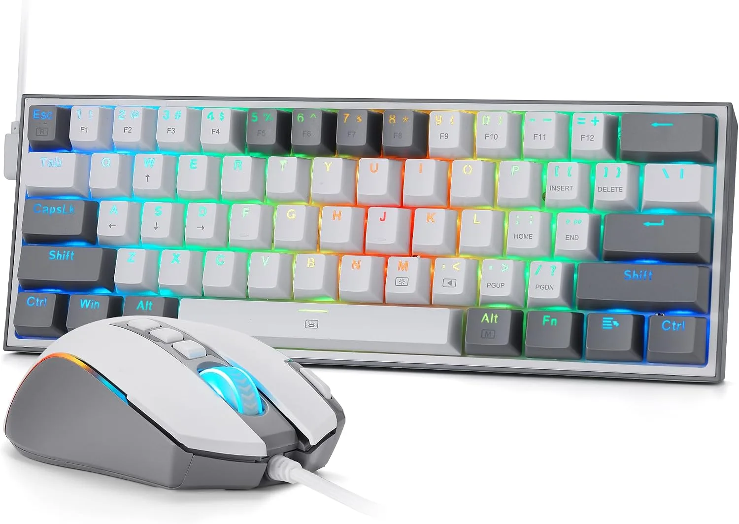Combo teclado y mouse gamer Redragon CB201 K617 RGB 61 teclas y mouse 8000 DPI blanco