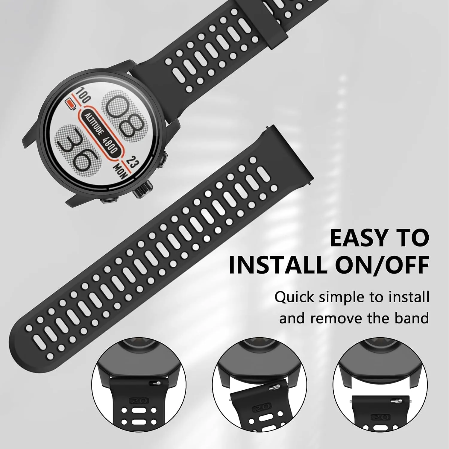 Compatible with Coros Pace 2 Watch Band, 20mm Quick Release Sports Silicone Watch Band Breathable Wristband Strap Women Men Strap for COROS APEX 2/APEX 42mm