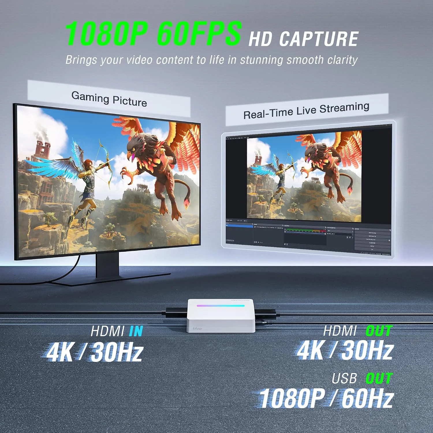 Fifine V3W HDMI Video Capture Card for Gaming, Streaming, Content Creation