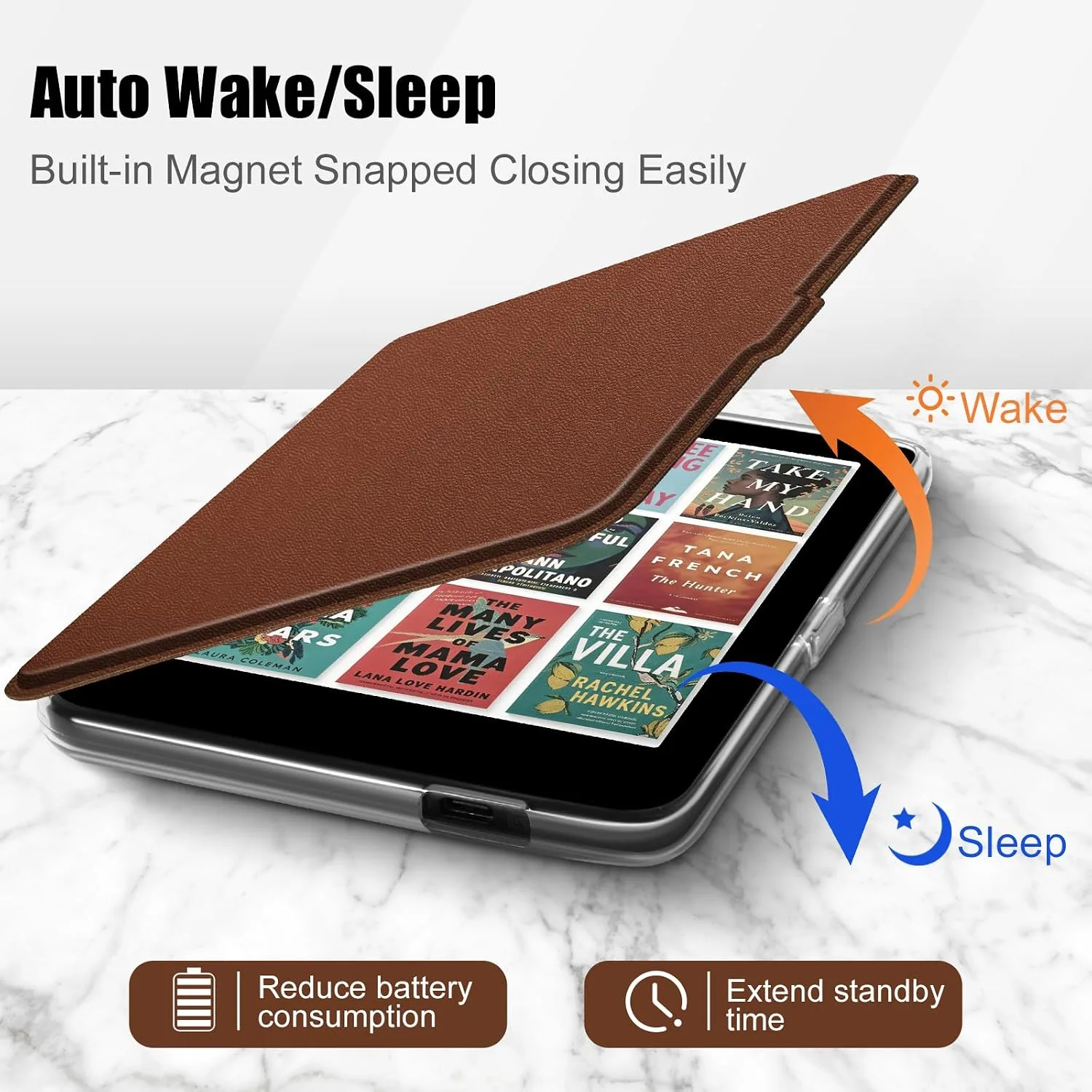 E NET-CASE Detachable Magnetic Case for 6" Kobo Clara Colour (2024) /Clara BW(2024) /2E(2022) eReader,Ultra Clear Back丨Easy to Detach & Attach丨Auto Sleep/Wake (Brown)