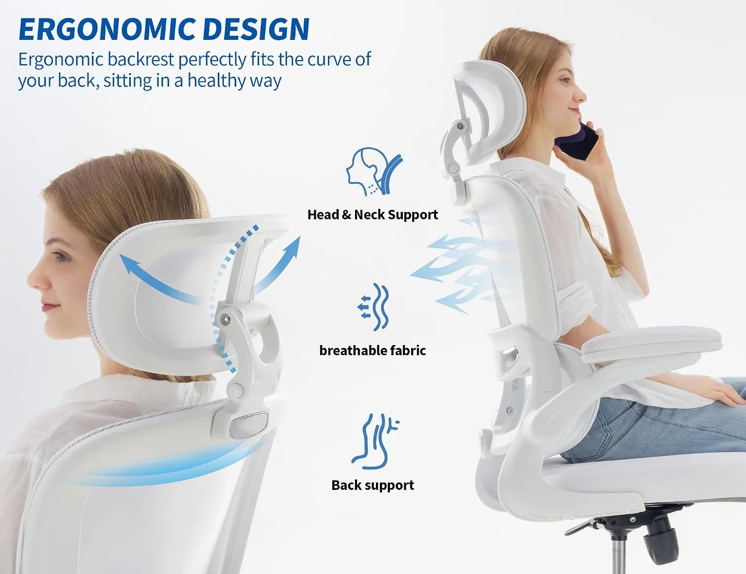 TRALT Office Chair Ergonomic Desk Chair with Lumbar Support White PU, 1