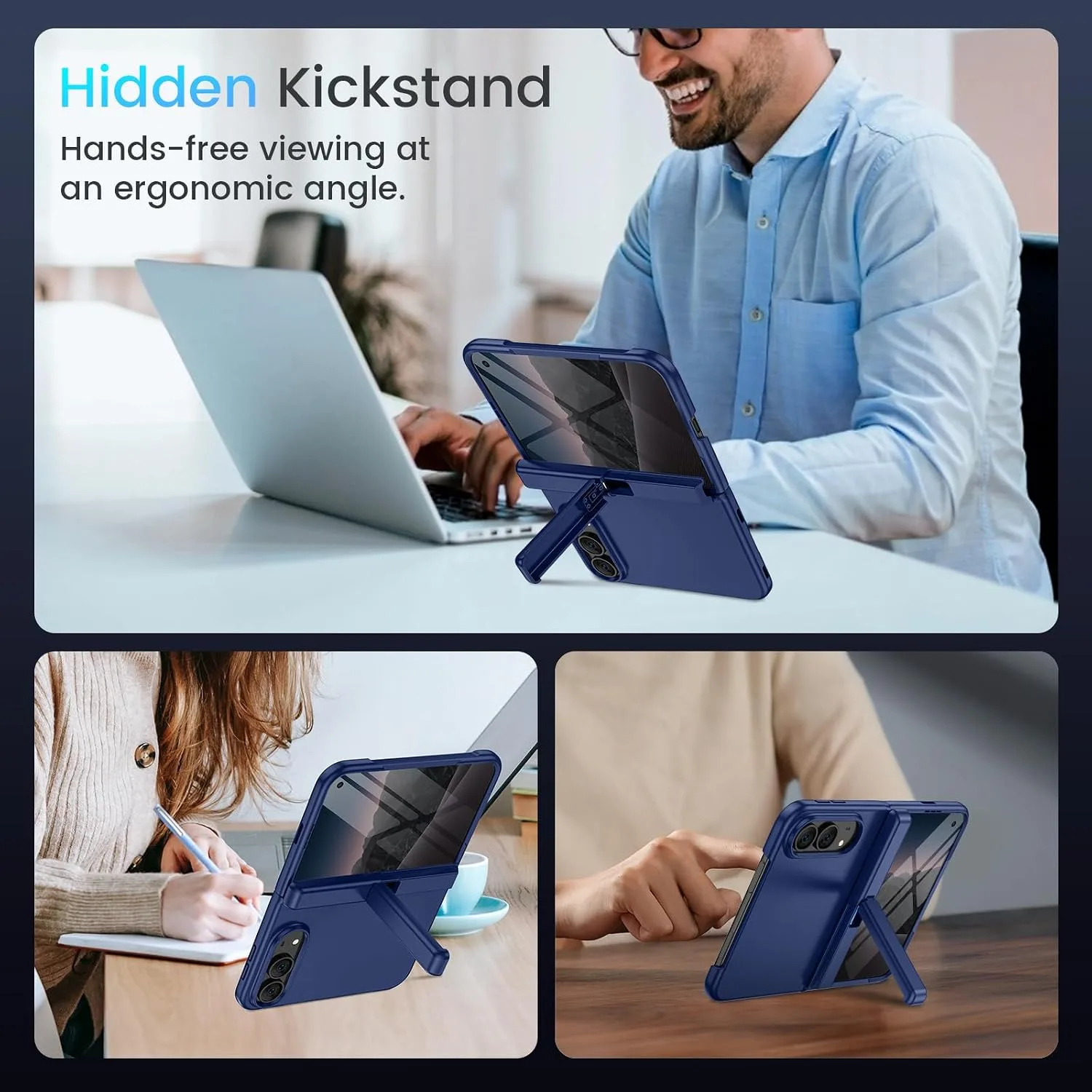 Magnetic for iPhone Duo Case with Screen Protector & Hidden Kickstand Blue