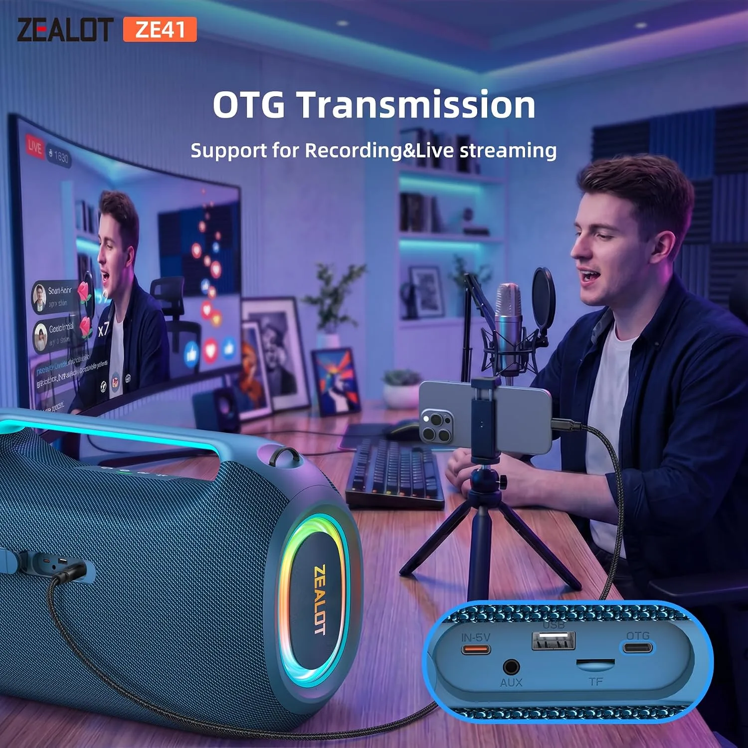 ZEALOT 400W Bluetooth Speaker, 30H Outdoor Party Boombox with Subwoofer