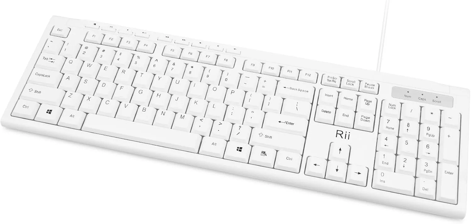 Rii RK907 Ultra-Slim Compact USB Wired Keyboard for MAC and PC-White