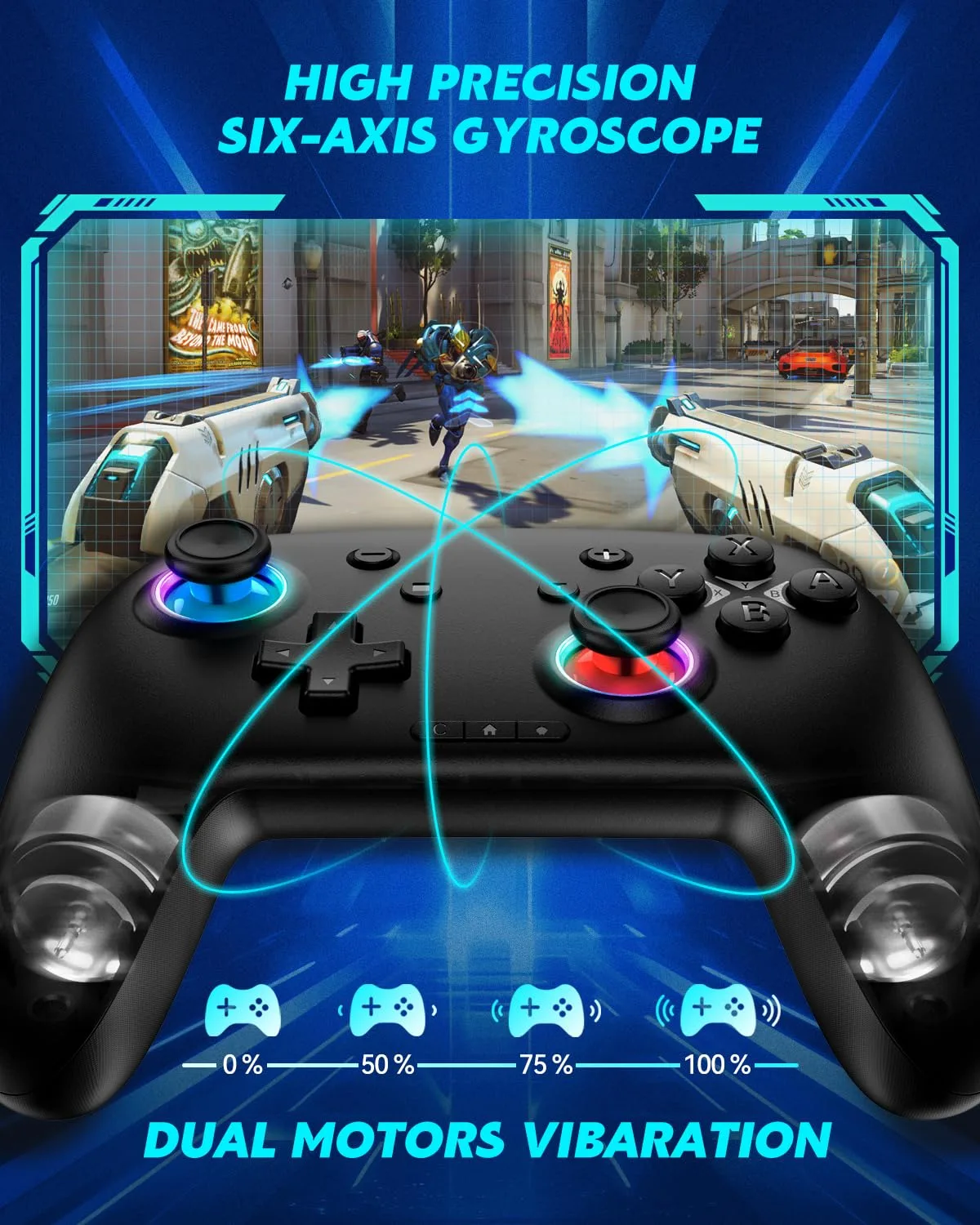 Switch Controller, Wireless Bluetooth Controller for Nintendo Switch 2/Switch/Lite/OLED, game controllers Compatible with iPhone/Mac/iPad/iOS/Android/Phone/PC/Steam and TV with Rotary Motors, RGB Hall Effect Joysticks/Macro Back Buttons/Turbo Modes/6-Axis/Motion/Wake up (Light Black)