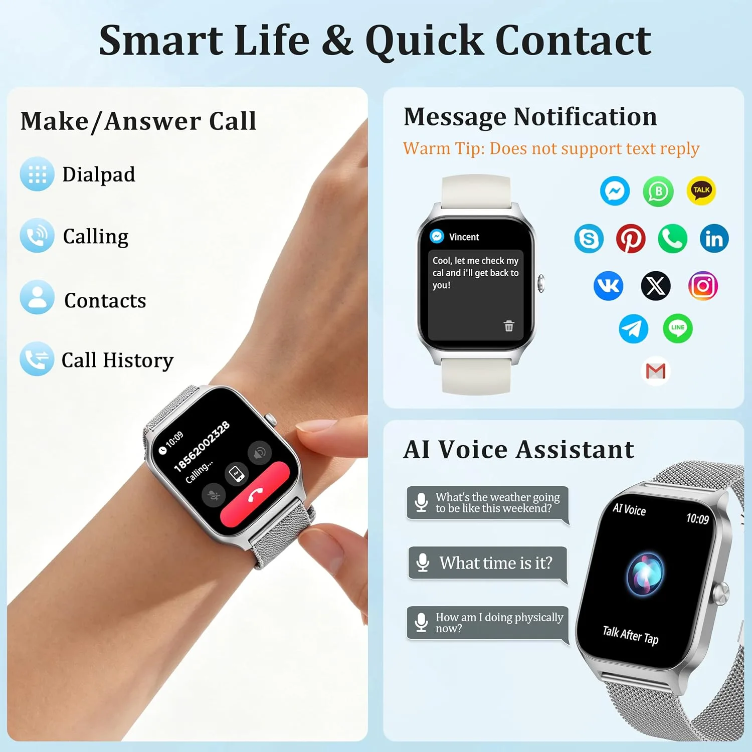 Smart Watch Women Men, 1.85" Reloj Inteligente para mujer hombre, Make/ Answer Call, Health Monitor/Blood Pressure, 110+ Sports Modes, Voice Control, IP68 Waterproof Compatible with Android & iPhone