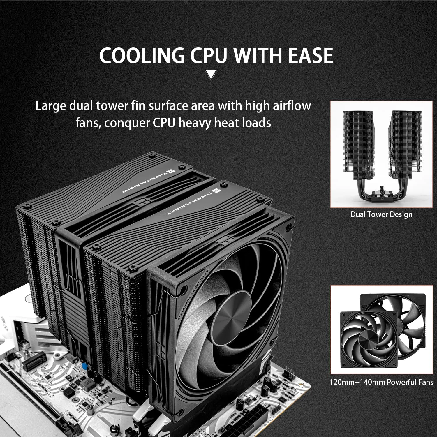 Thermalright Phantom Spirit 140 Black CPU Air Cooler, 7 Heat Pipes Heatsink