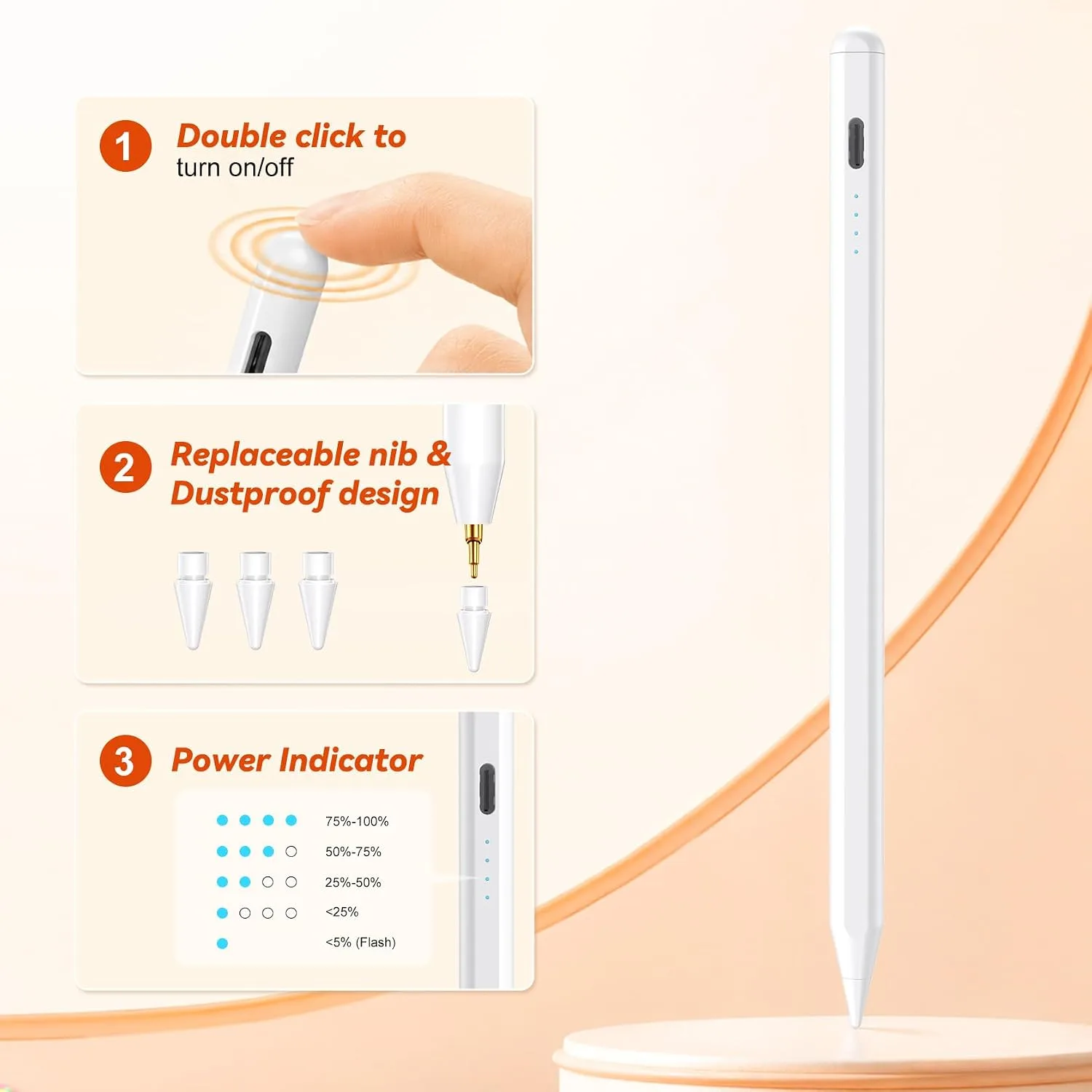 Stylus Pen for iPad 2018-2026 Gen, Fast Charge, Palm Rejection-White