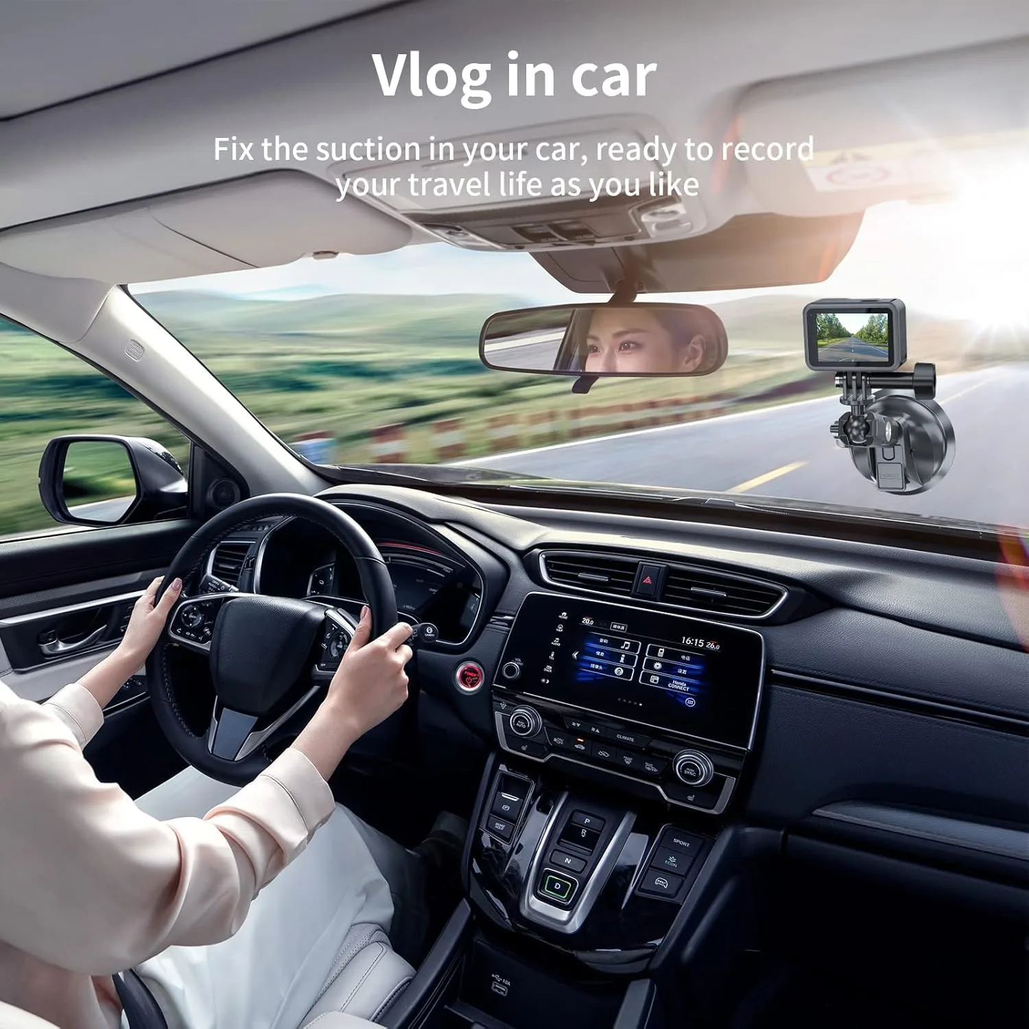 TELESIN Suction Cup Car Mount with Phone Holder, Windshield Window Dashboard Boats Vehicle Attach for DJI Osmo Pocket 4/3 Action 6/5/4 GoPro Mission 1 PRO Hero 13 Insta360 Luna Ultra Xtra Camera Mount