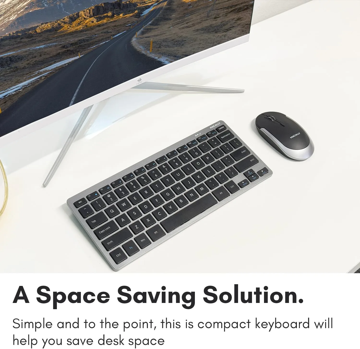 Macally Small Wireless Keyboard | Mini Keyboard for PC - Slim, Quiet & Portable for Laptop, Desktop PC, Surface, Chromebook - Space Gray