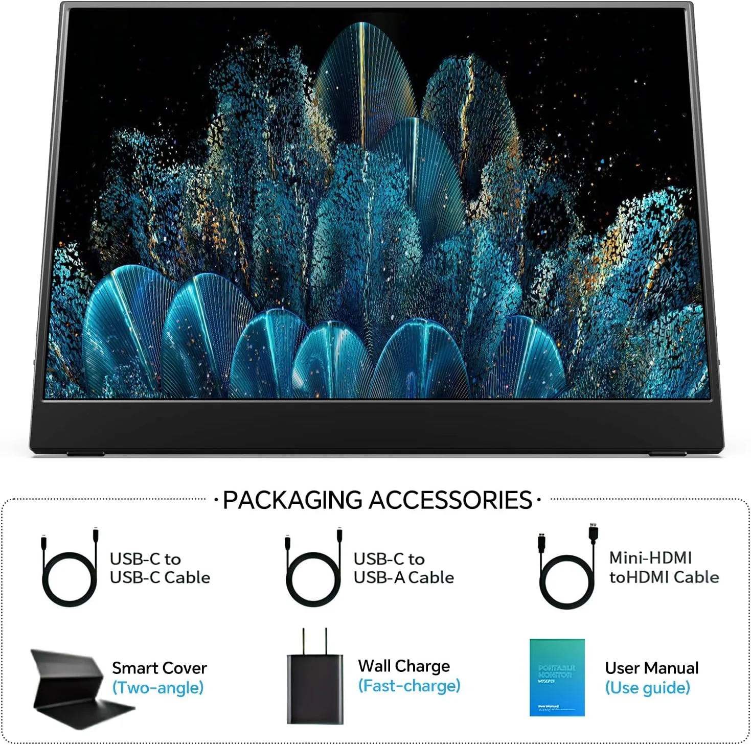 MNN 15.6" FHD 60Hz Portable Monitor USB-C HDMI IPS HDR Gaming (Ink Black)