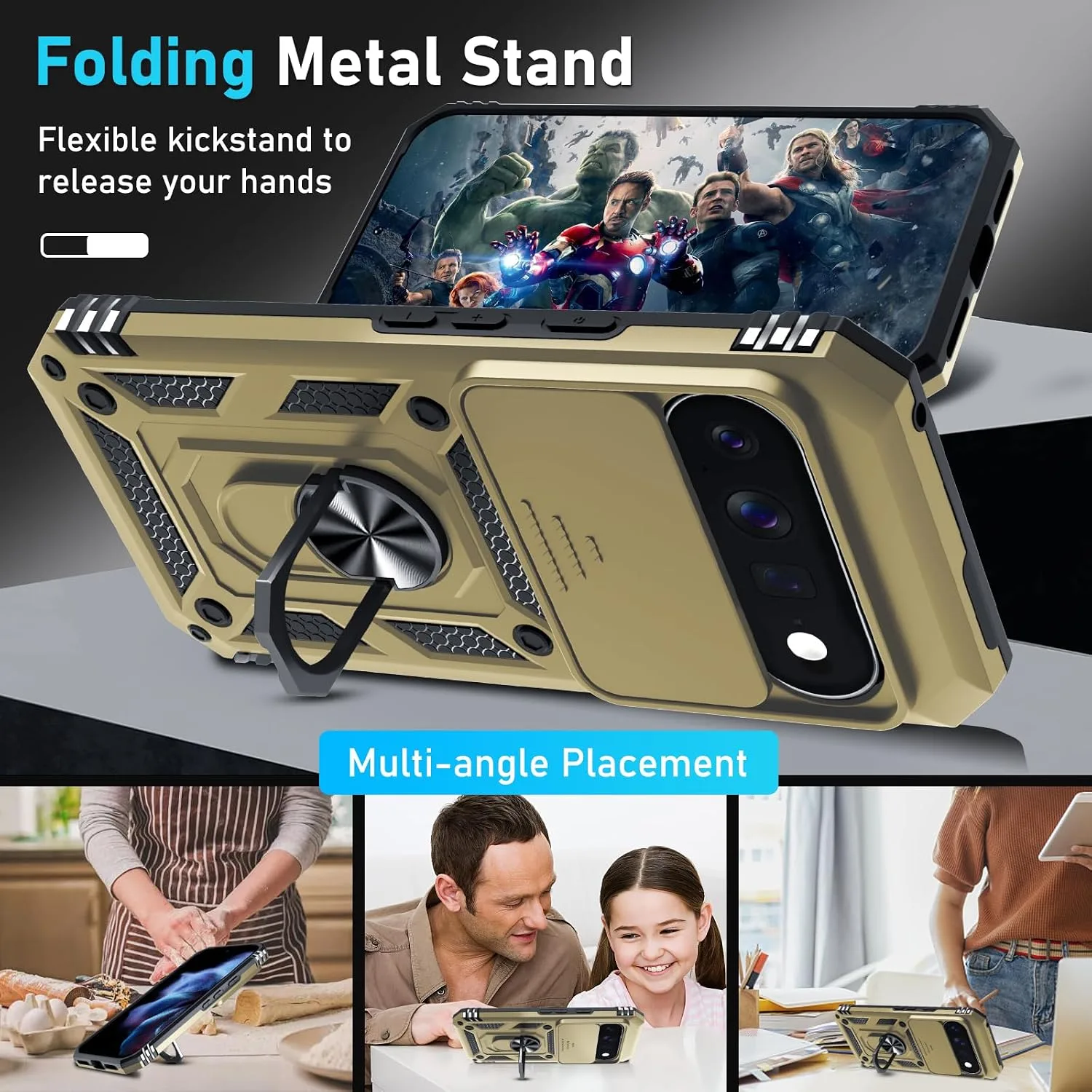 for Google Pixel 11/11 Pro Case Built in Slide Camera Cover,Gold