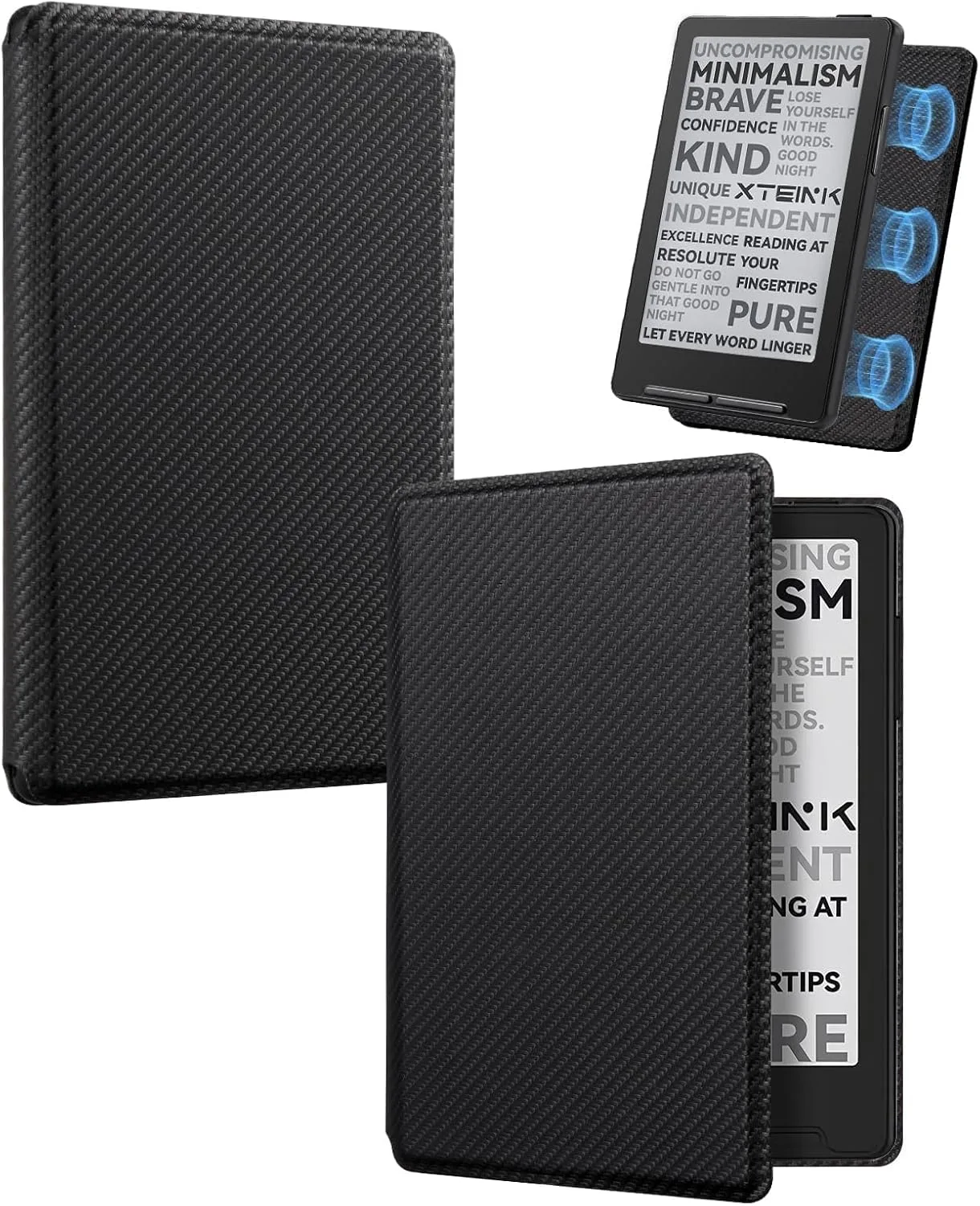 Estuche CoBak Magnetic para lector XTEINK X3 3.7" PU cuero fibra de carbono negro