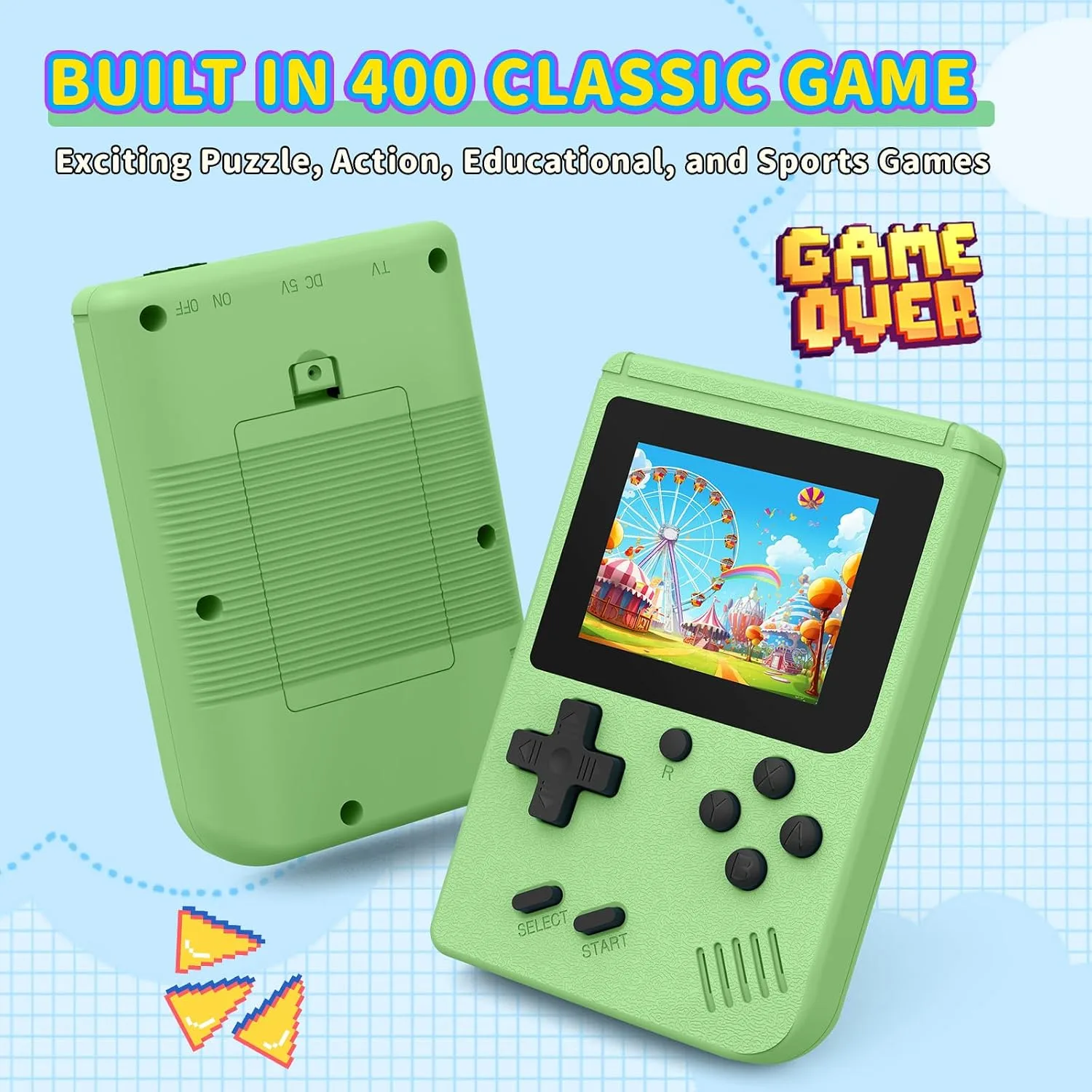Retro Handheld Game Console, Built-in 400 Classic Video Game Consoles, 3.0 Inch Screen Portable Mini Travel Handheld Gaming Console for Kids, Ideal Gifts, Green