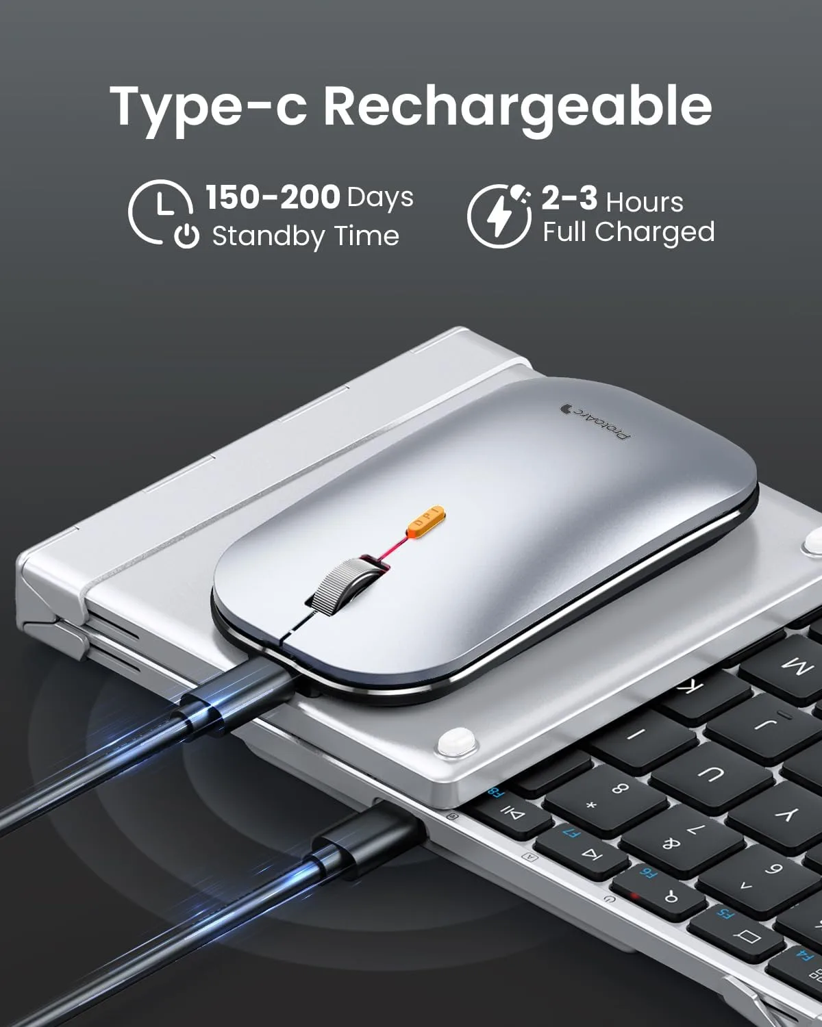 ProtoArc XKM01 Full-Size Foldable Keyboard Mouse for Travel, Black Silver