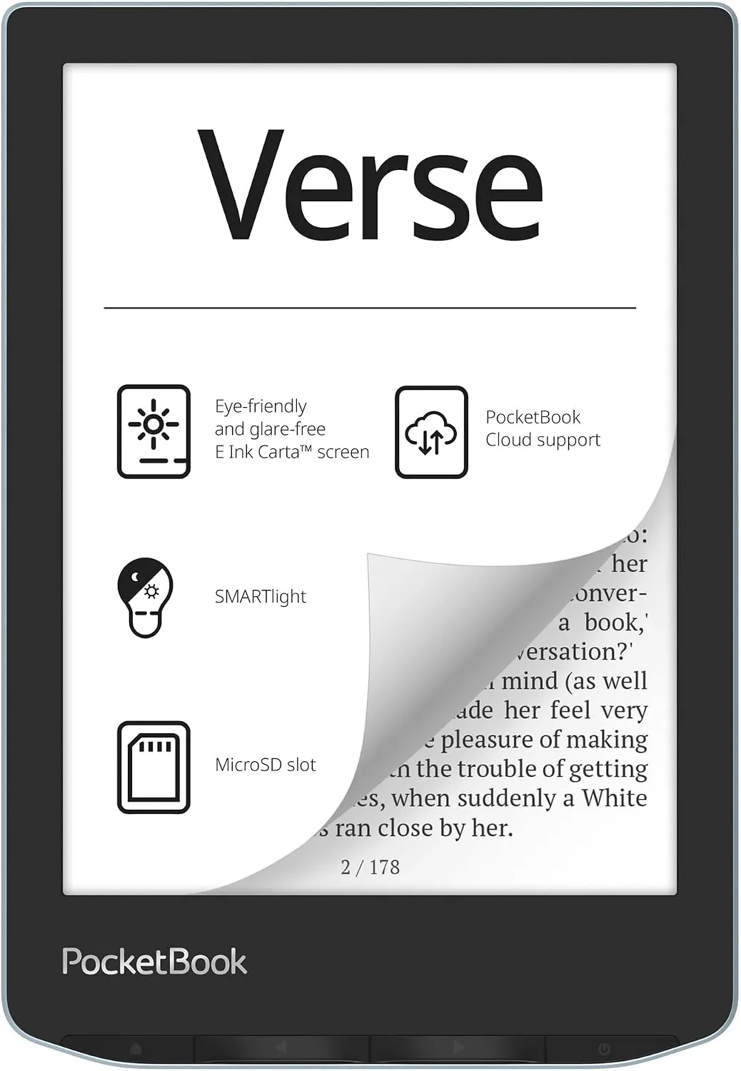 PocketBook Verse E-Reader | Eye-Friendly 6'' E-Ink Carta™ HD Touchscreen | Adjustable SMARTlight | Up to 1 Month of Battery Life | WiFi & Memory Card Slot | E-Book Reader in Bright Blue