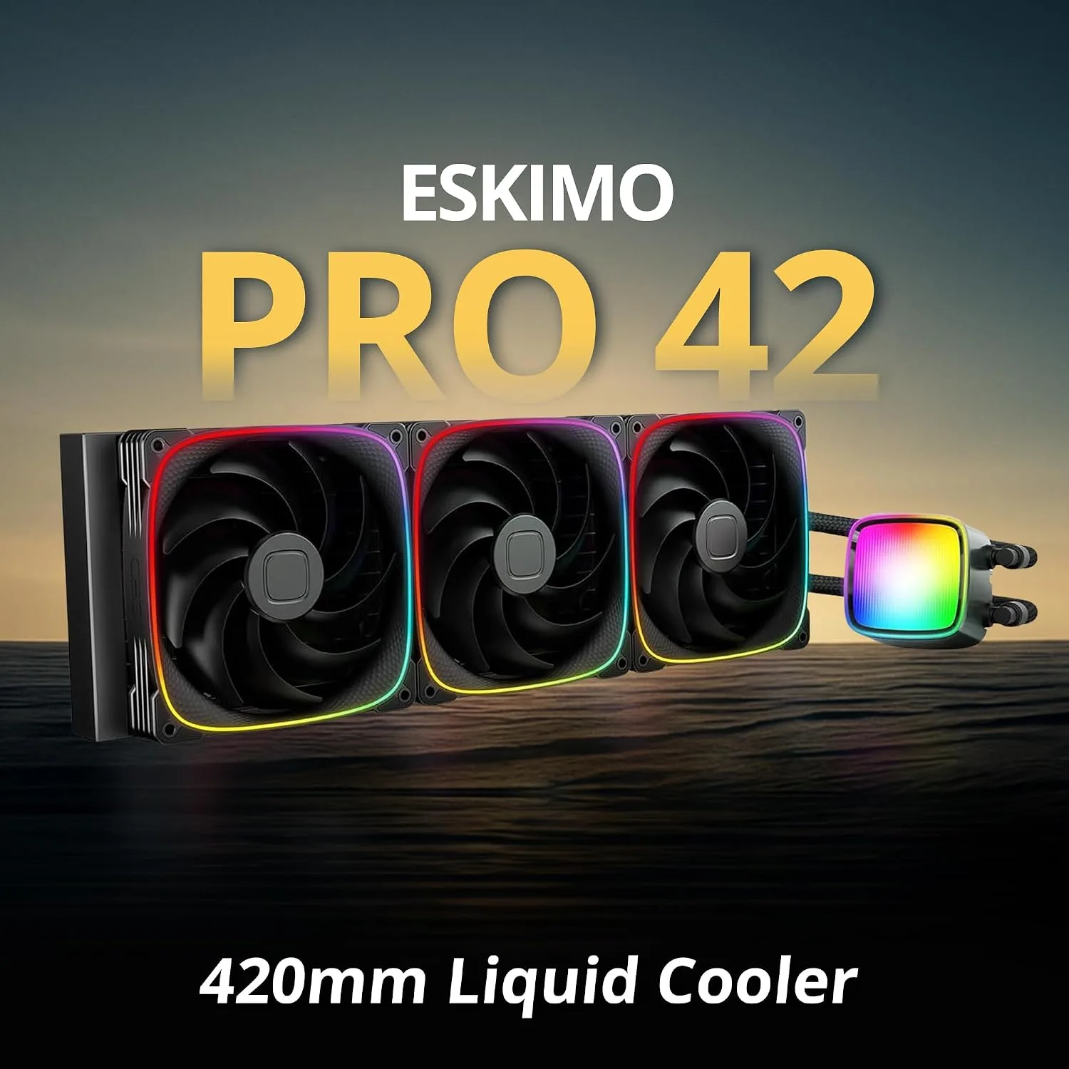 Geometric Future Eskimo Pro - 420mm AIO CPU Liquid Water Cooler- RGB PWM Squama 2503B 140mm Fan x 3- Fit Intel® LGA 1700, AMD®AM5 - Black- (GEO-EP-42B)
