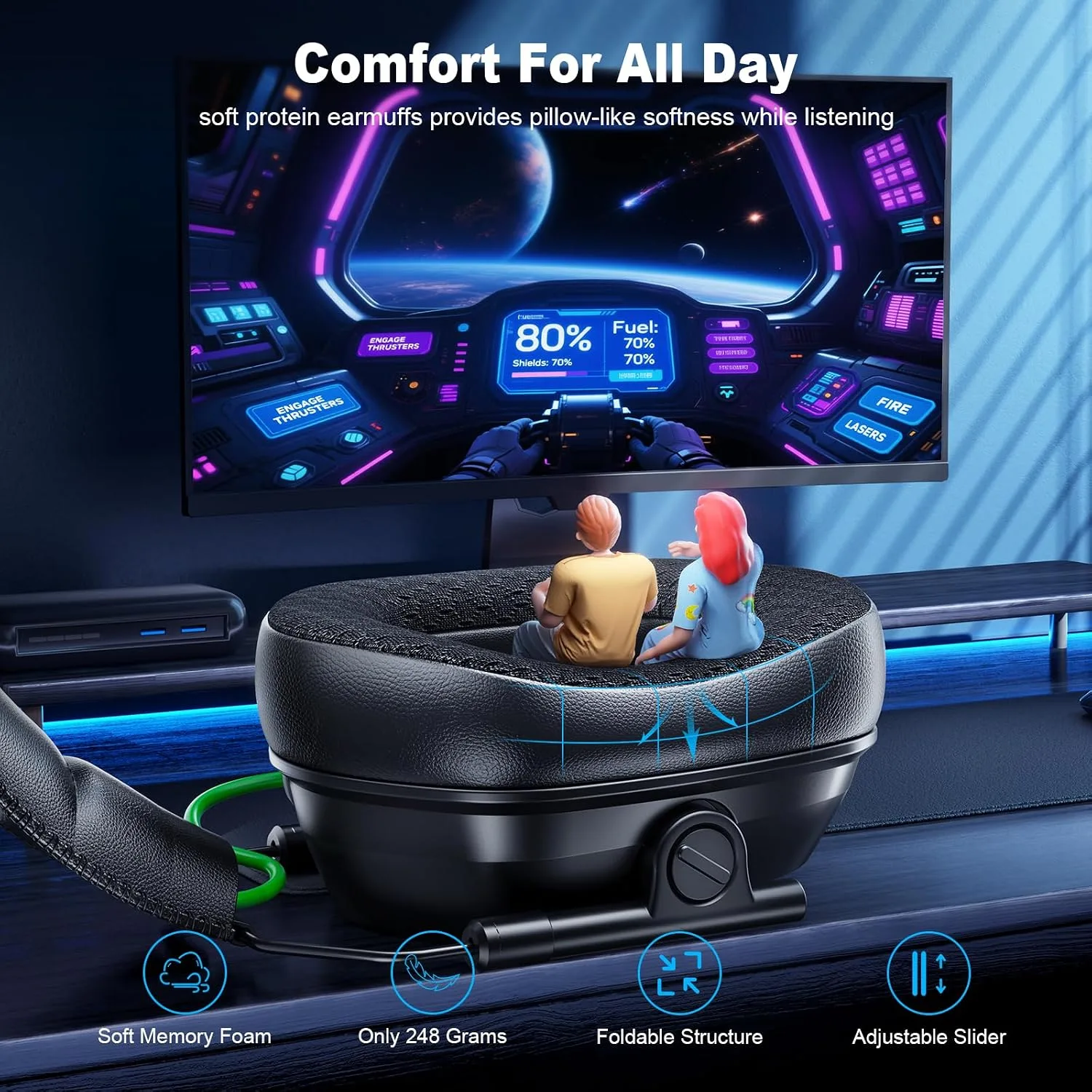 Wireless Gaming Headset for PS5, PS4, PC, Switch, 20ms Low Latency with Mic
