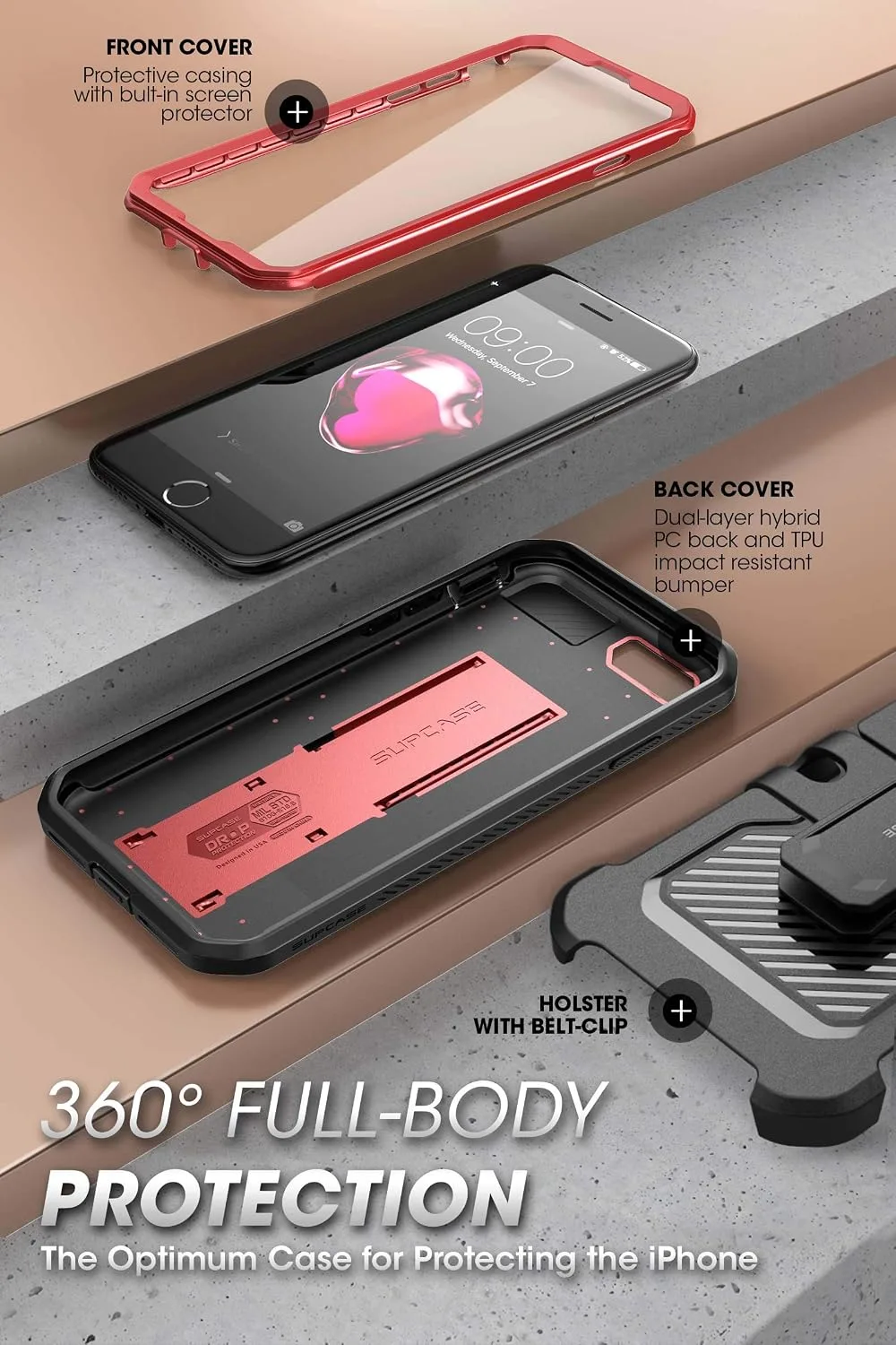SUPCASE for iPhone SE 3rd / SE 2nd /7/8 Case with Screen Protector, Red