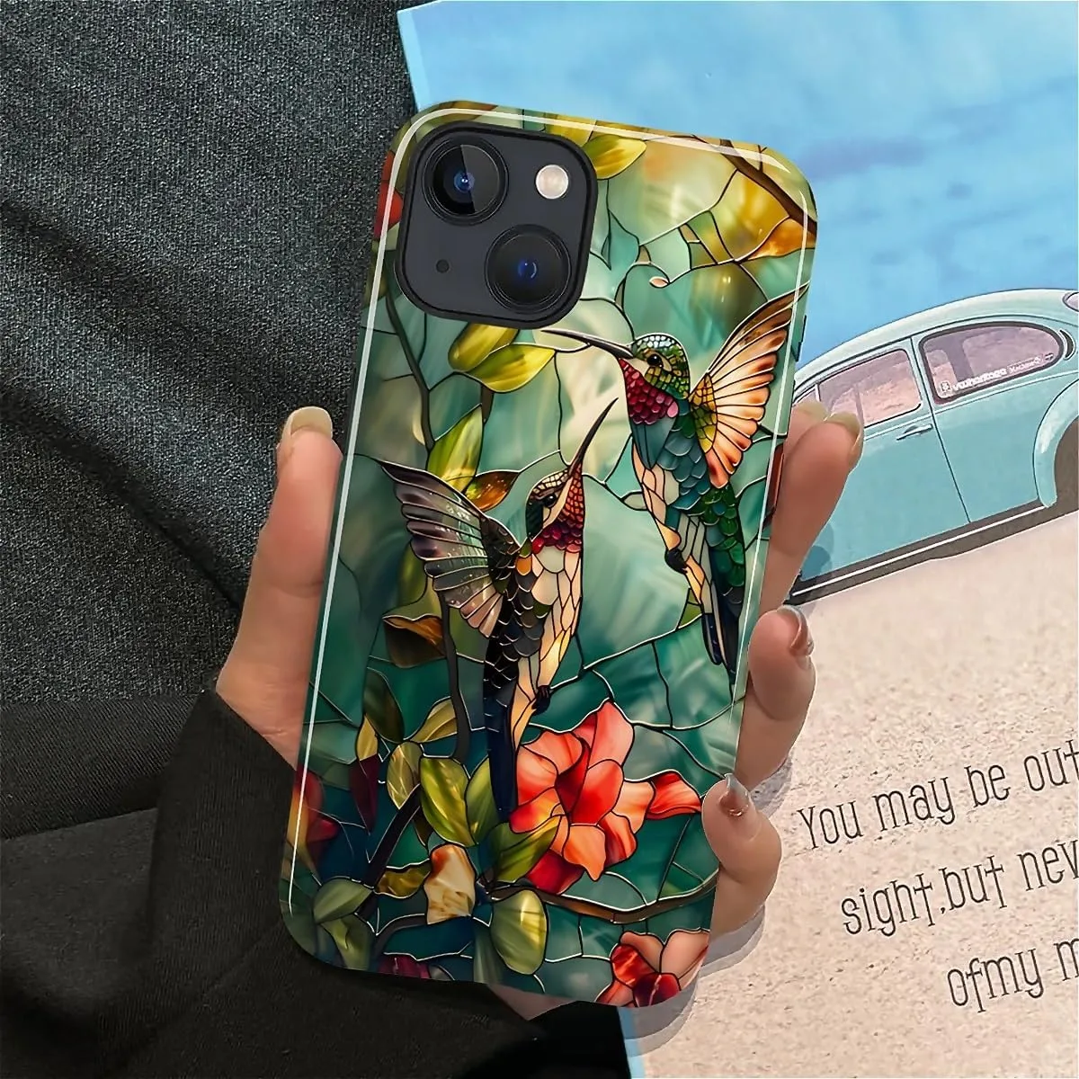 DAIZAG Case for iPhone 15,Mixed 2 Layer Design Shockproof Soft TPU Ddouble Protection Phone Case for iPhone 15-Gorgeous Hummingbird