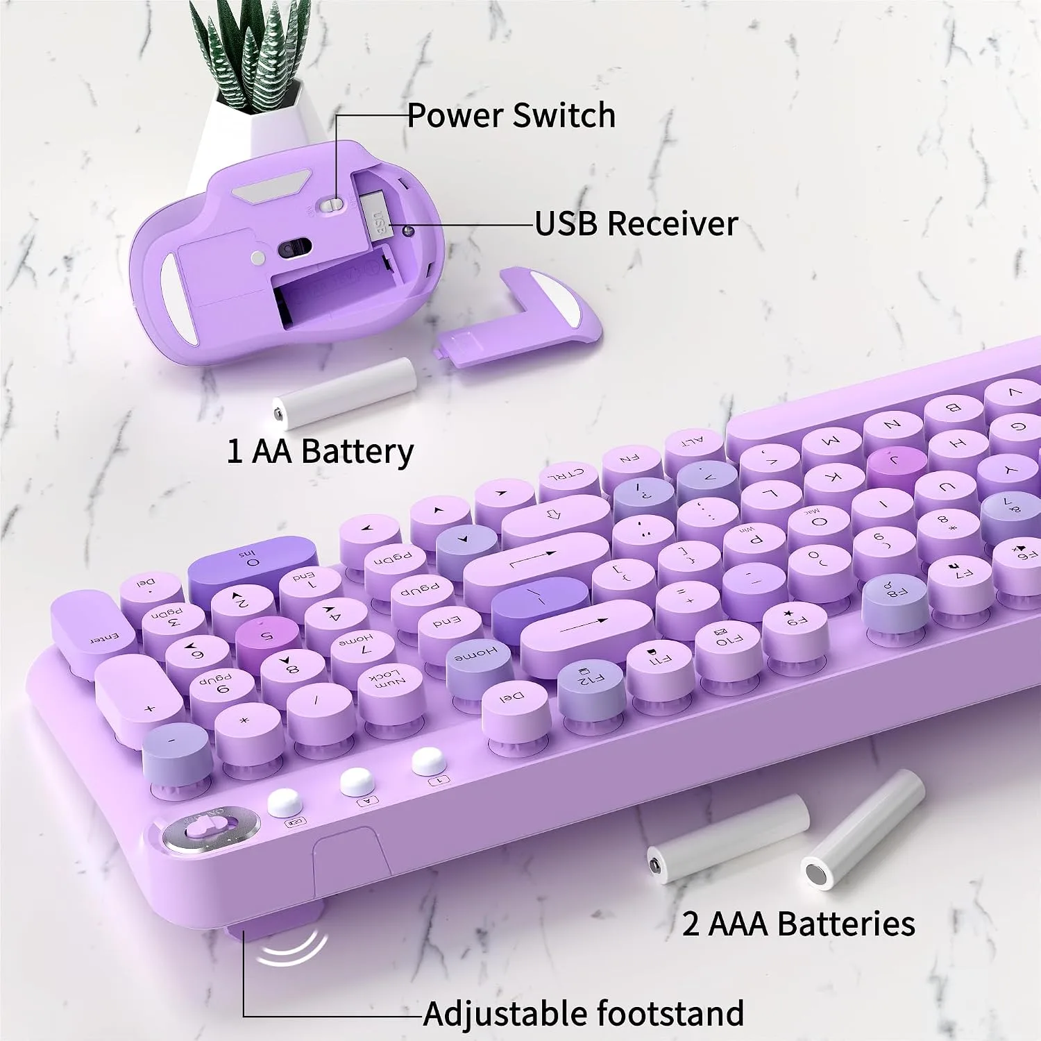 Colorful Wireless Keyboard and Mouse Combo (Purple Colorful)