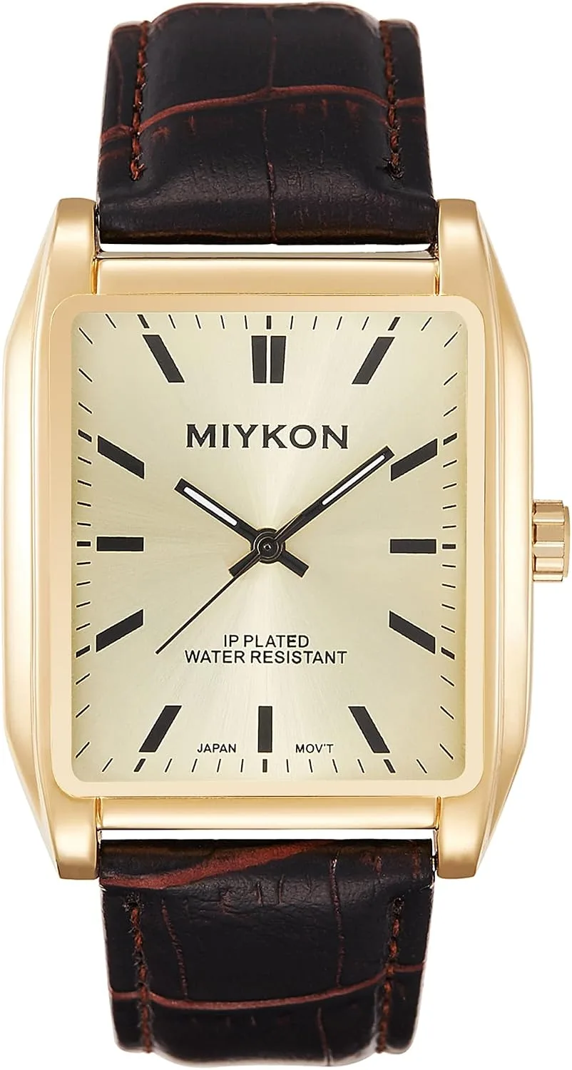 Miykon Men Vintage Tank Dress Watch, Genuine Leather Strap, Water Resistant