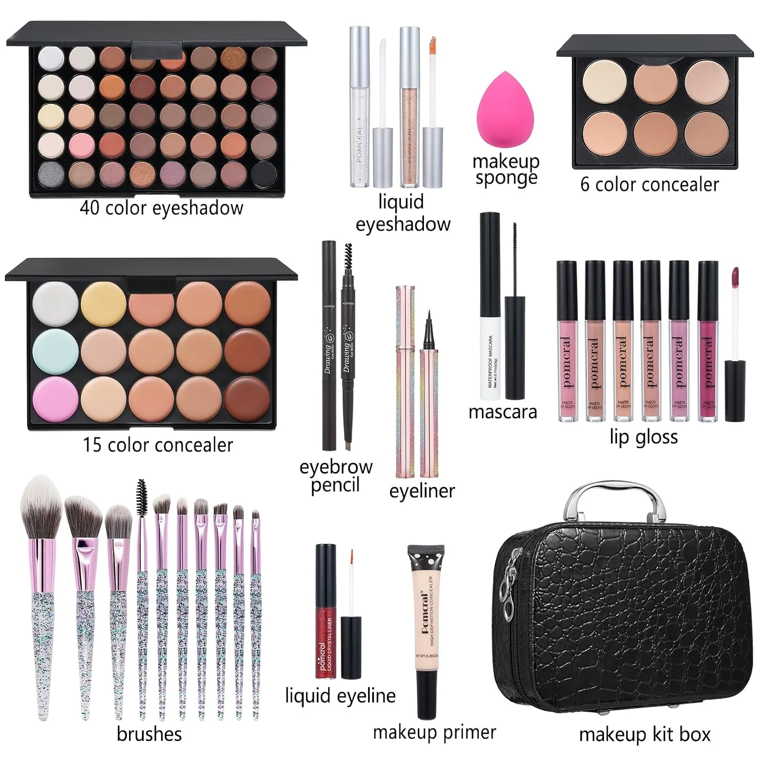 Makeup Kit For Girls,Full Makeup Set For Wonmen Includes 40 Colors Eyeshadow Palette Lip Gloss Liquid Lipstick Make up Sponge Brushes Eyebrow Concealer With Makeup Bag