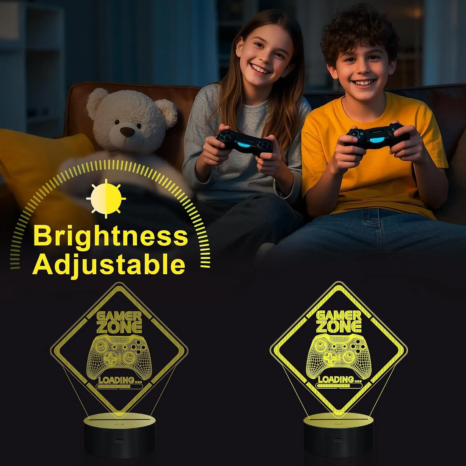 YuanDian Gamer Zone Night Light,Gamepad Gamepad Graphic Video Games Gamer Gift Funny 3D Illusion Lamp 16 Colors Changing Touch & Remote Control for Men Teenagers and Kids
