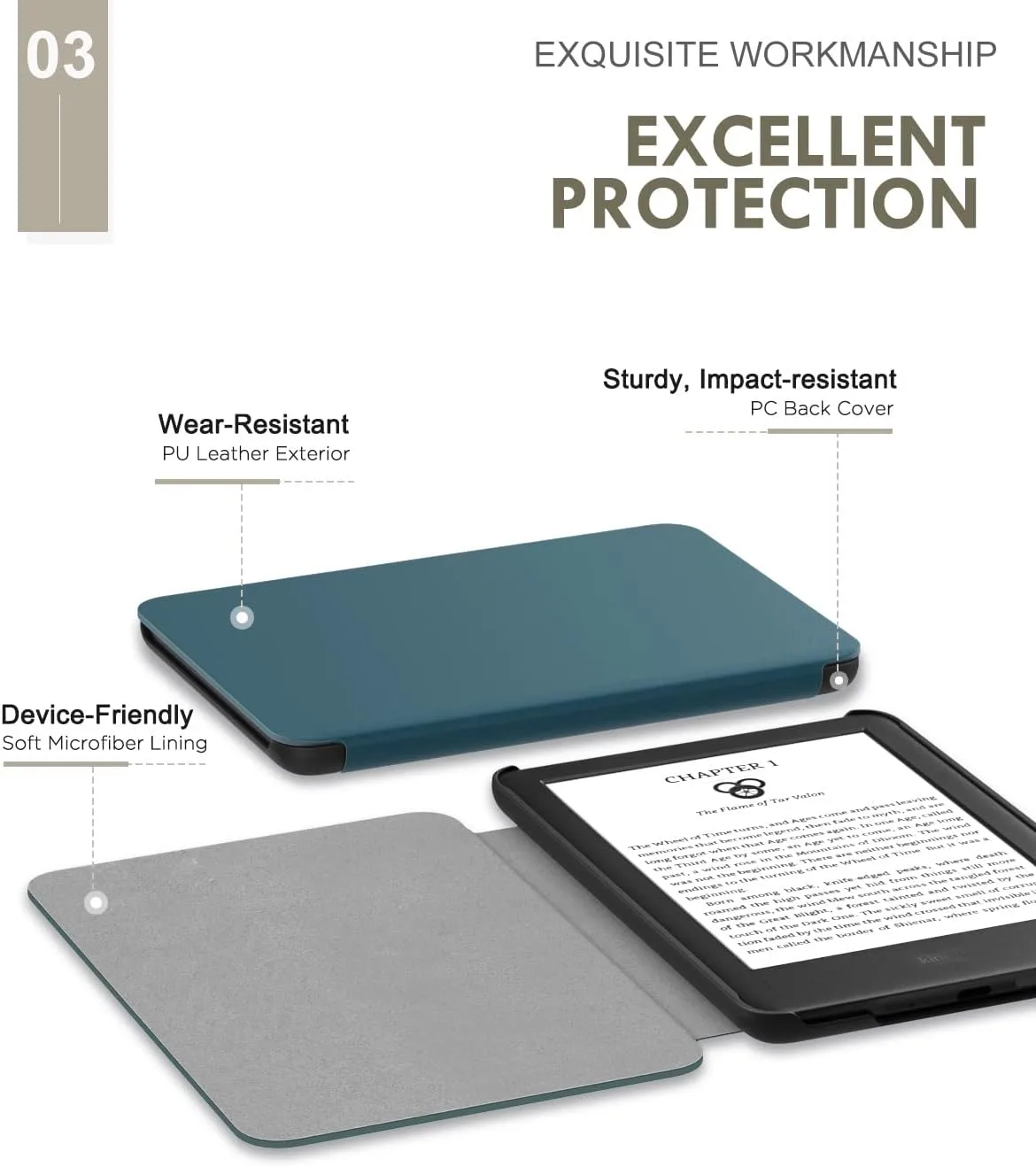MoKo Case Fits 6" Kindle Basic 11th Generation 2024/2022, Turquoise