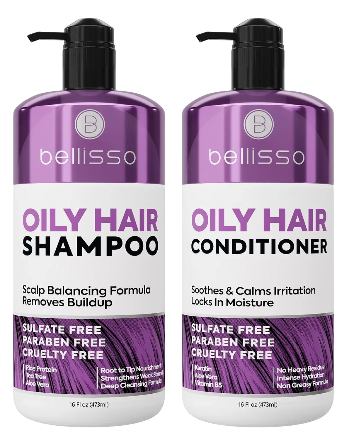 Set de Champú y Acondicionador Bellisso para Cabello Graso sin Sulfatos 16 Fl Oz