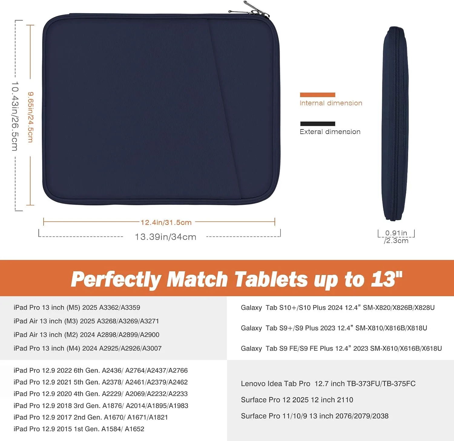 MoKo 13 Inch Tablet Sleeve Bag Carrying Case with Accessory Pocket