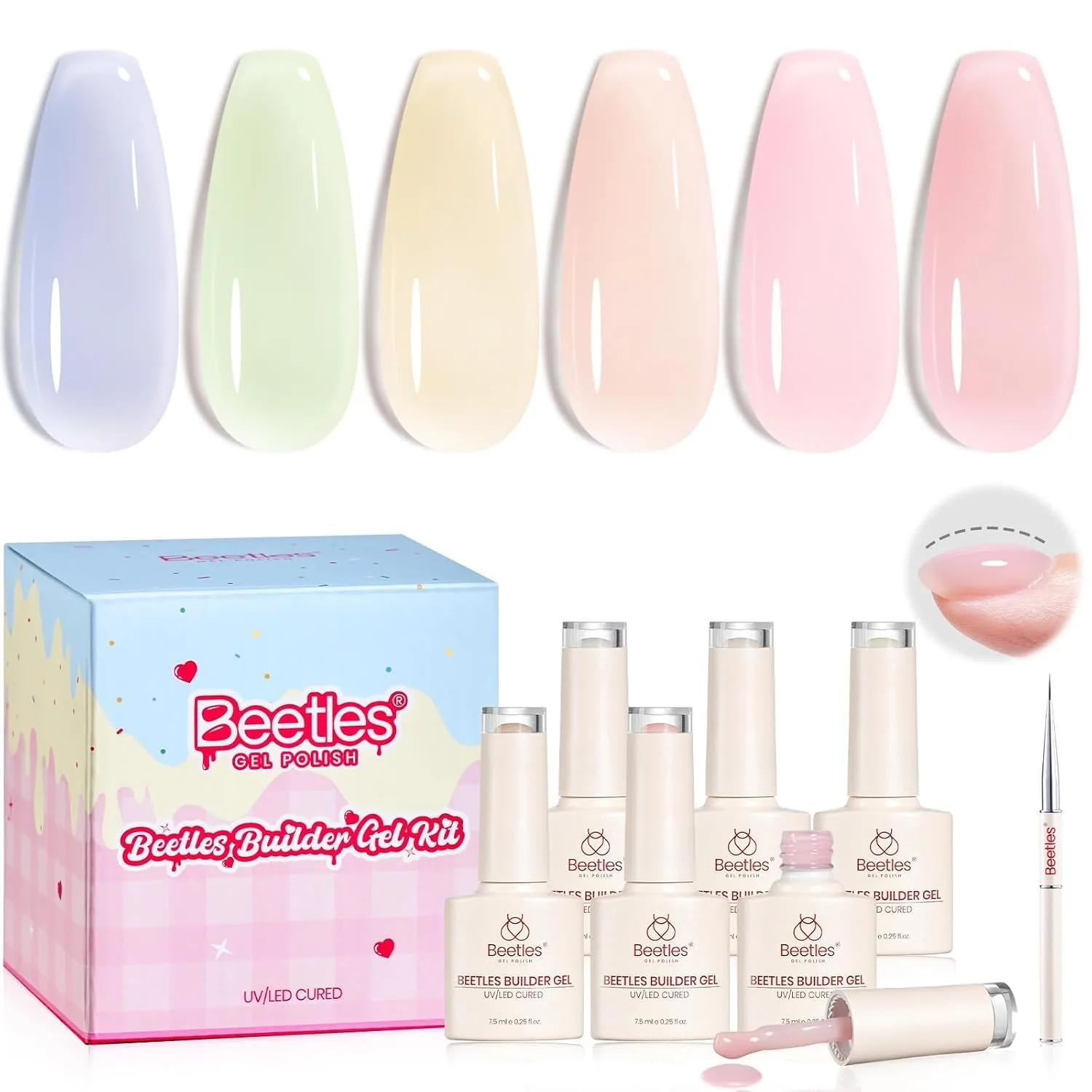 Kit de Gel Constructor para Uñas Beetles 6 Colores Jelly Pastel