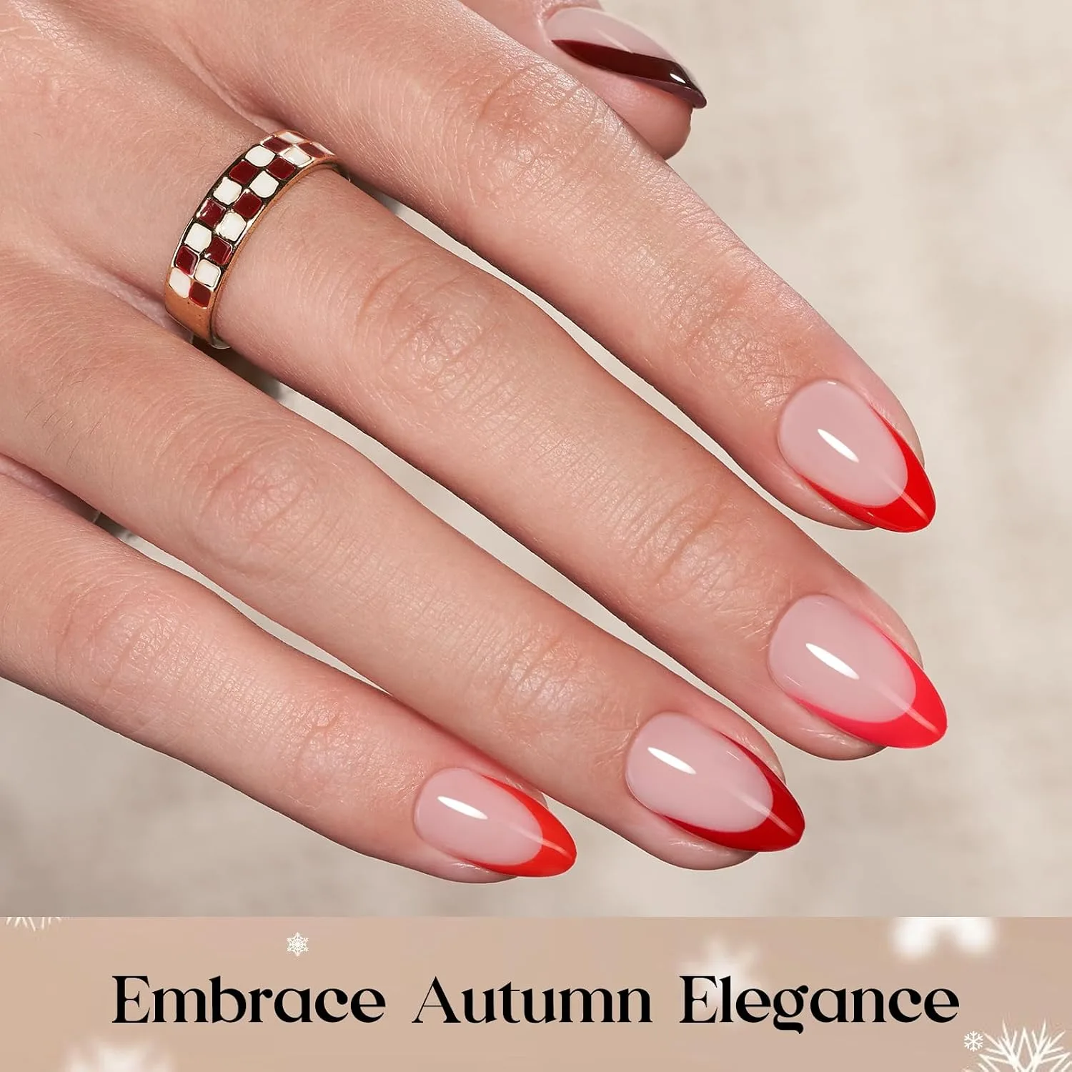 Beetles Red French Tip Press On Nails - Short Almond 5 Colors 160 Pcs