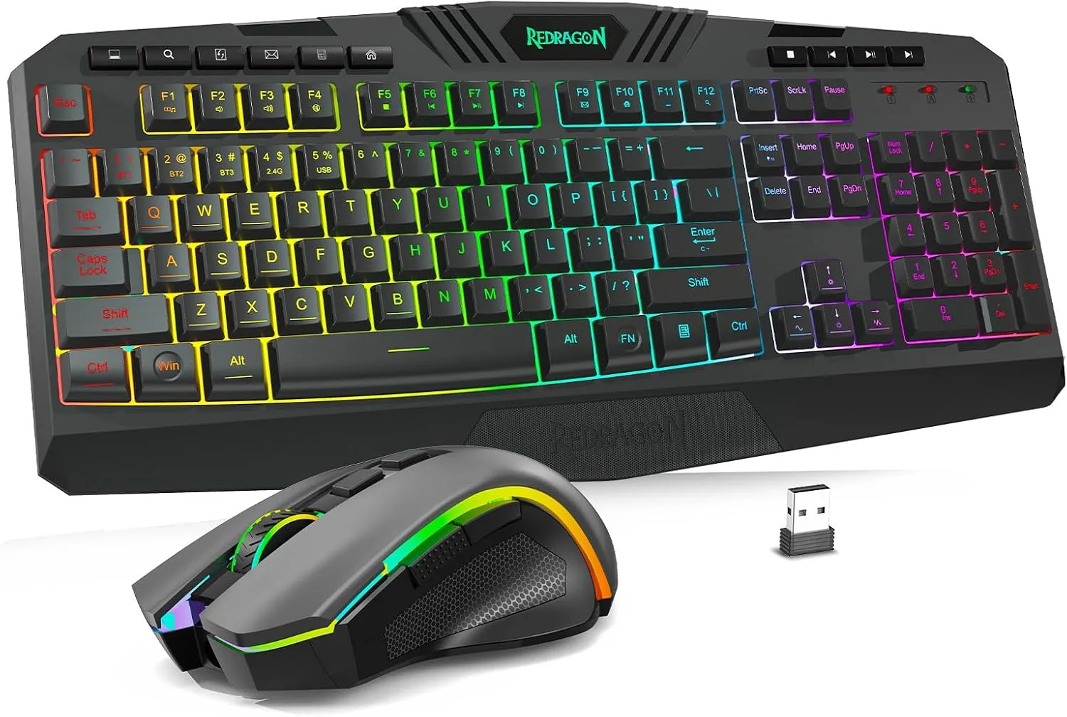Teclado Gamer Redragon S101M-KS inalámbrico con mouse RGB 4800 DPI tri-modo