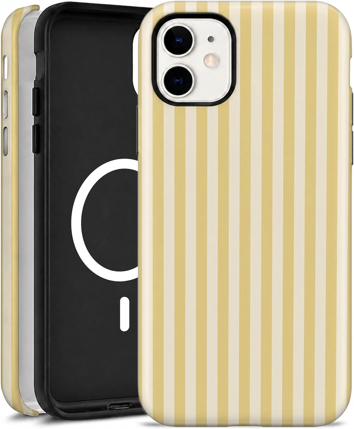Magnetic for iPhone 11 Phone Case, Cute Butter Yellow Striped
