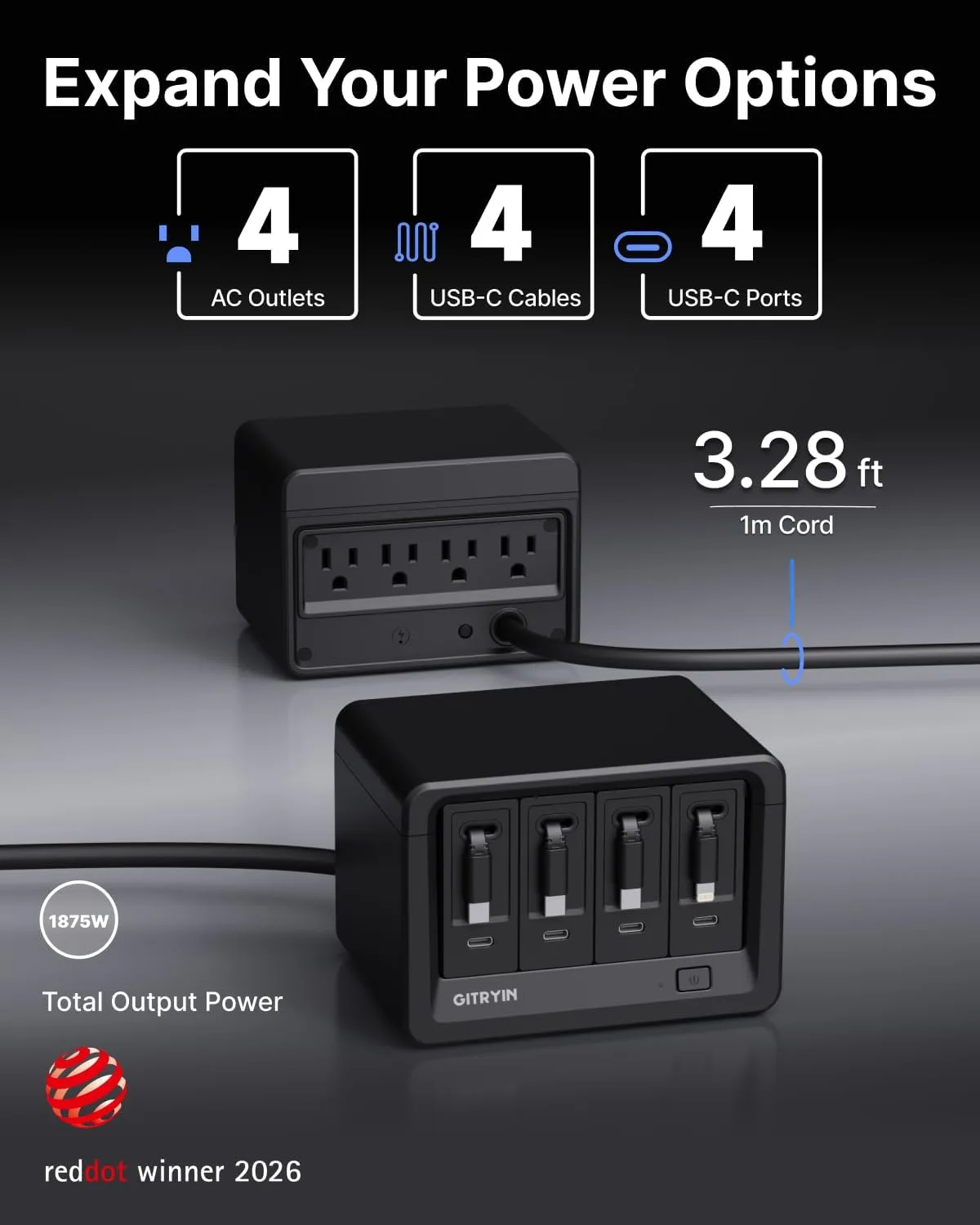 Gitryin 12-in-1 Desktop Charging Station, 160W USB Retractable GaN Charger