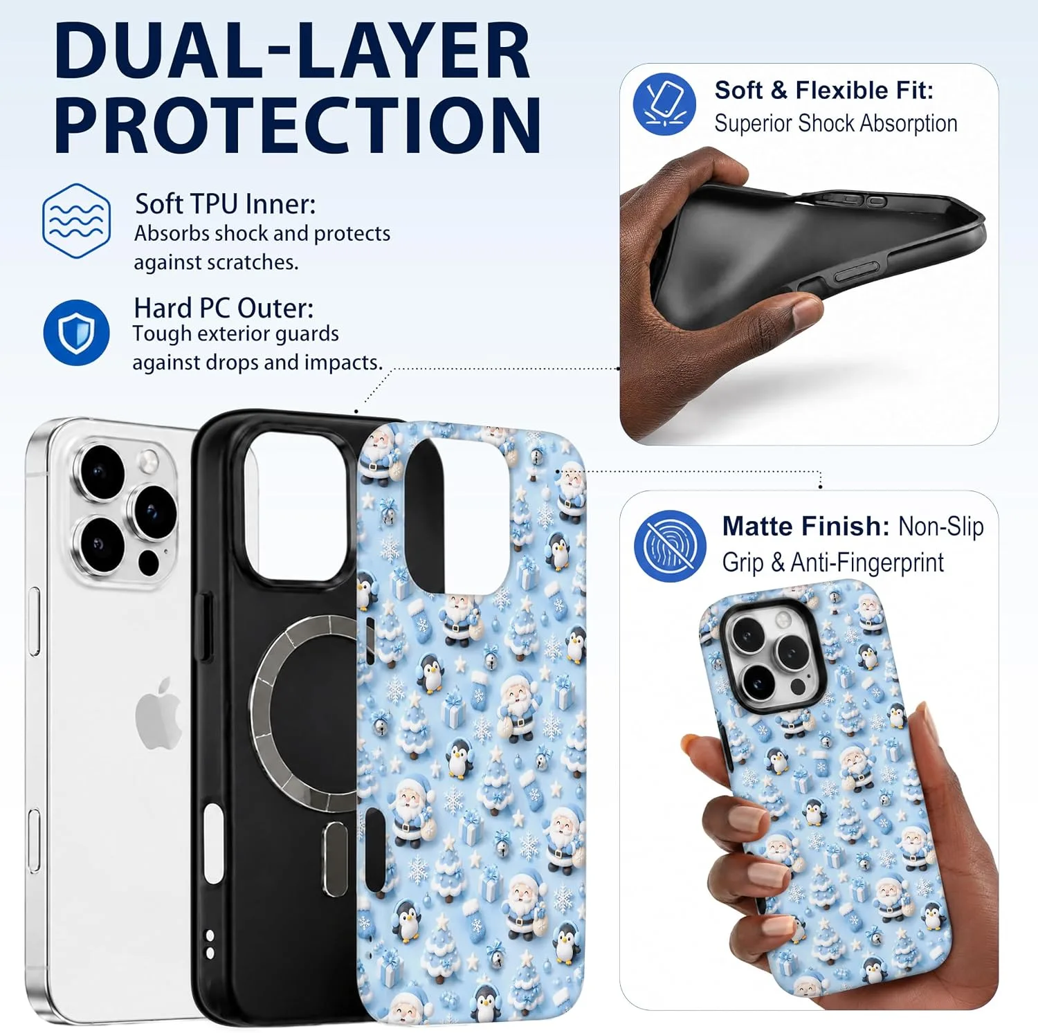 Magnetic for iPhone 16 Pro Max Baby Blue Phone Case, Cute Santa