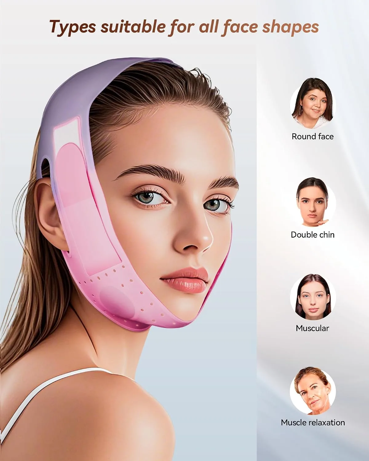 V-Line Sculpting Face Mask – Silicone Chin Strap for Jawline Tightening (Rose purple)
